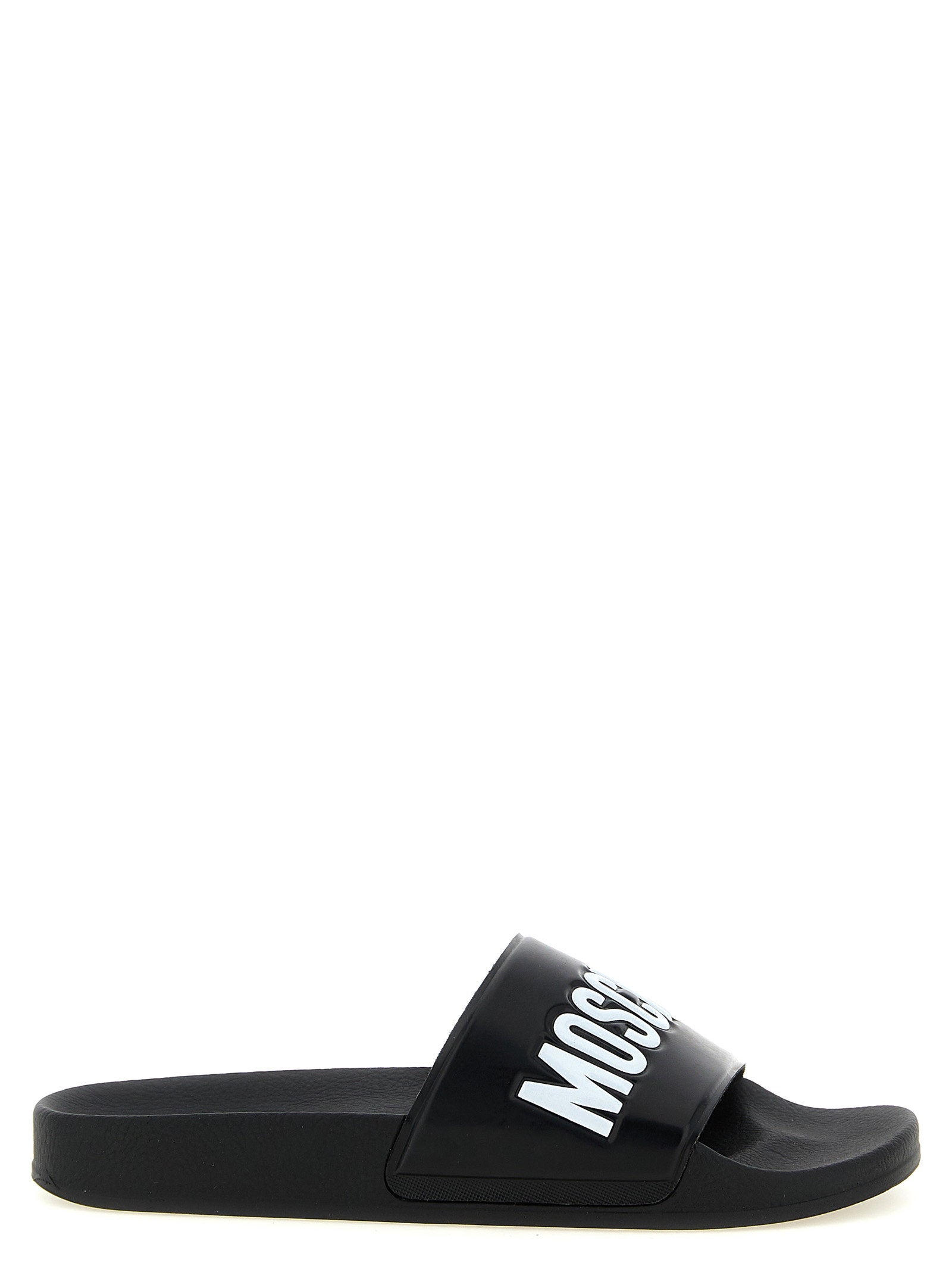 Moschino Pool Slides - bovenaanzicht met maxi-logobelettering