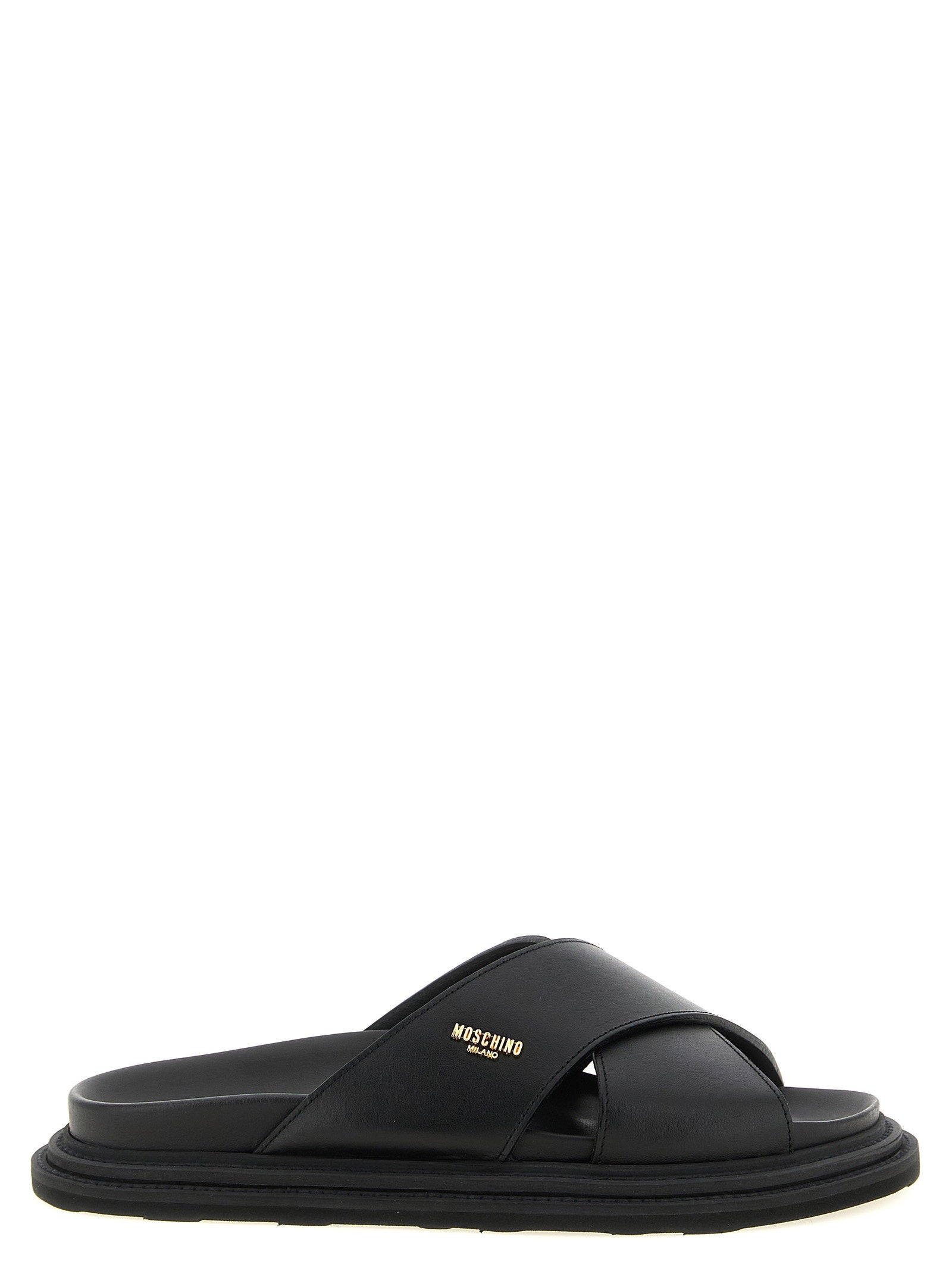 Moschino Leren Sabots met Logoplaat Zwart Moccasins Moschino