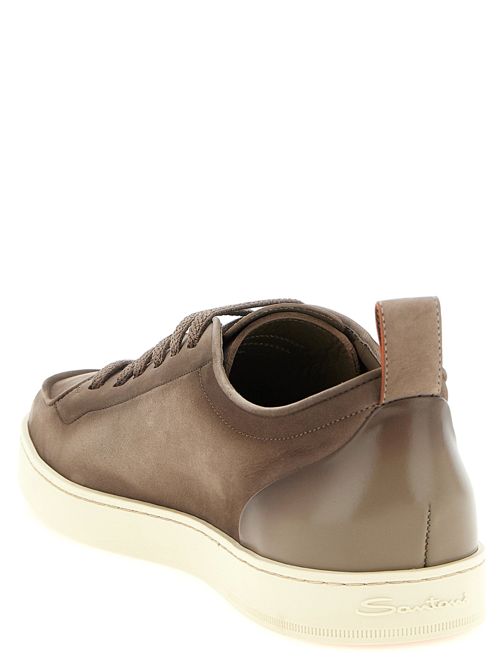 Santoni Montecarlo Suède Leren Low-Top Sneakers Beige-thumbmail-3