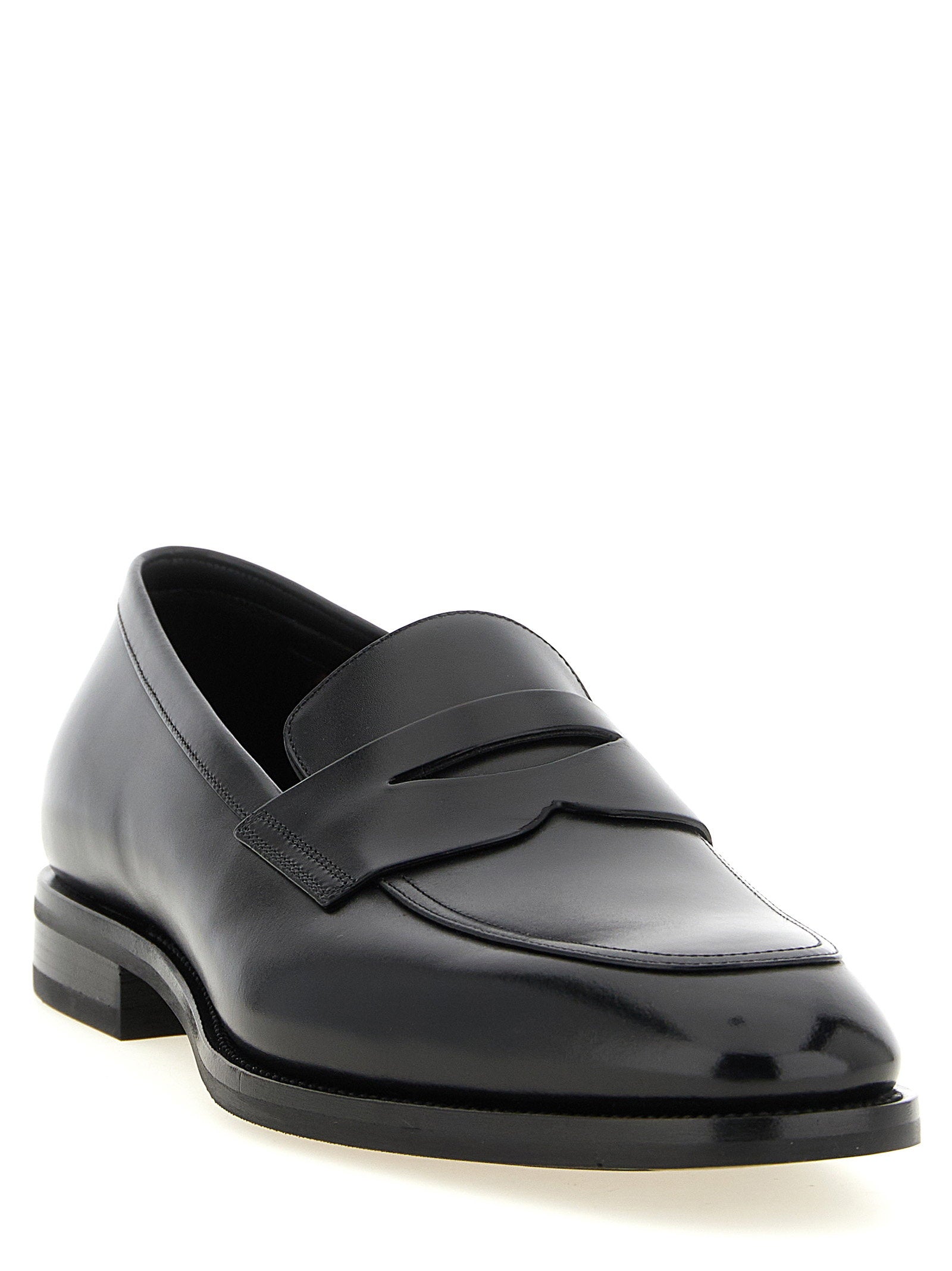 Santoni Gregor penny loafer zwart - vooraanzicht met penny-strap