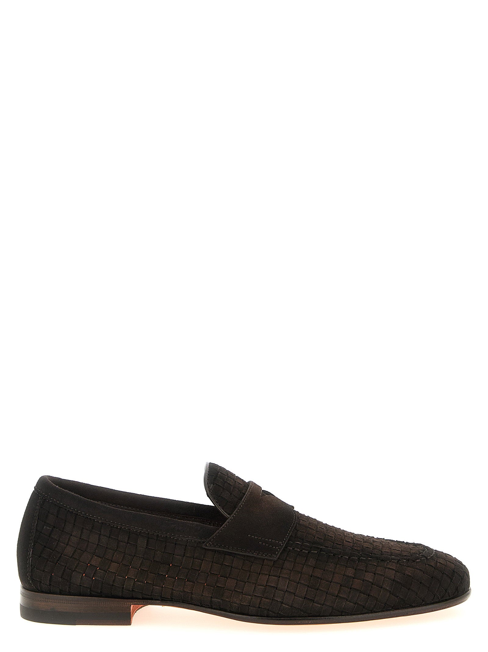 Santoni Carlo Geweven Suède Penny Loafers in Donkerbruin