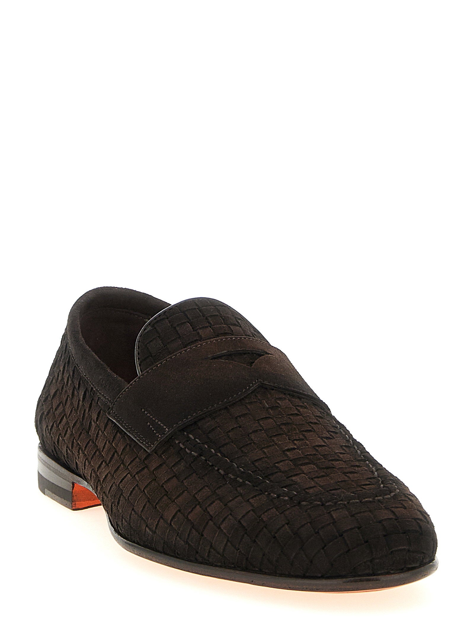 Santoni Carlo Geweven Suède Penny Loafers in Donkerbruin-thumbmail-2