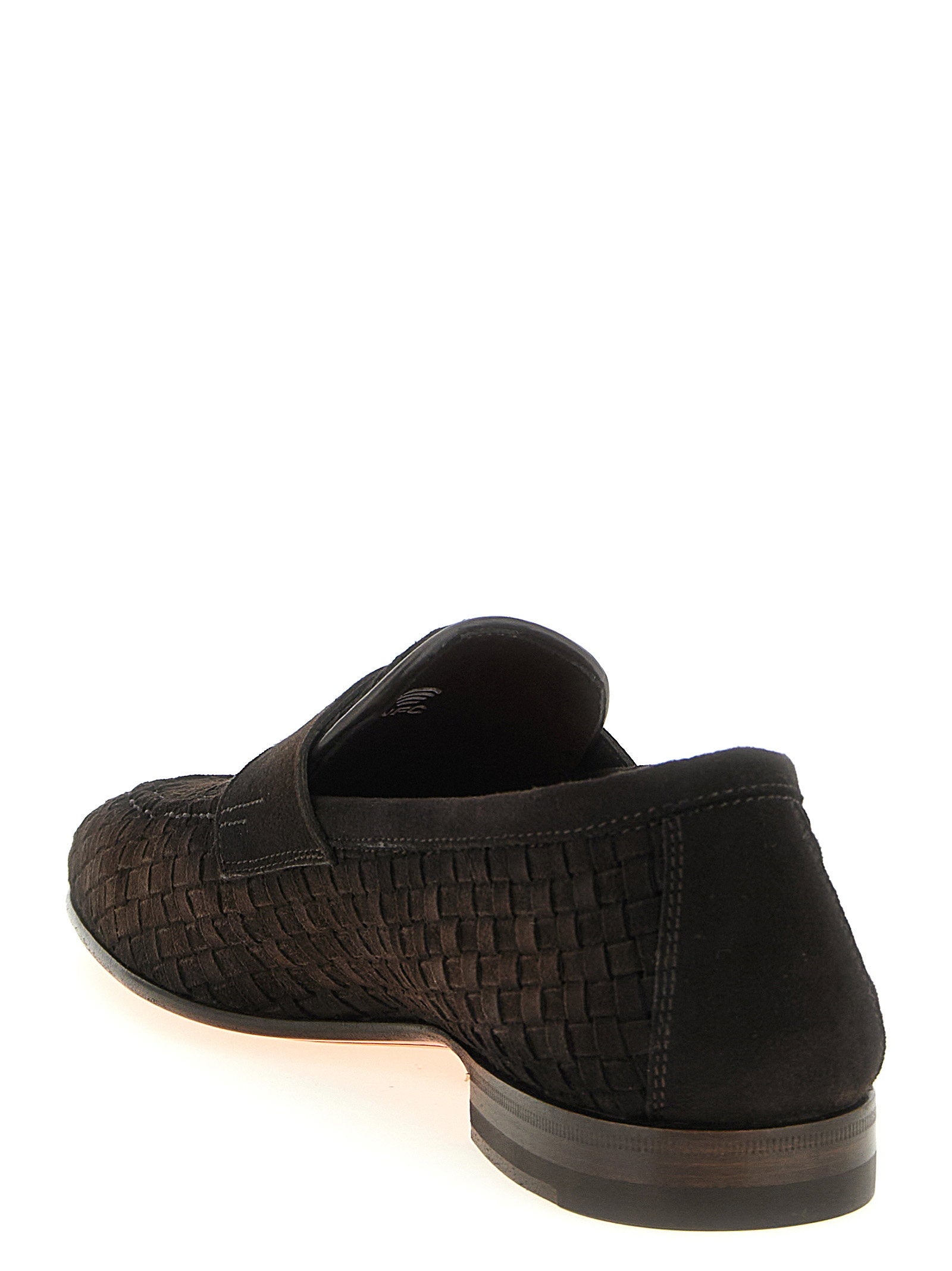 Santoni Carlo Geweven Suède Penny Loafers in Donkerbruin-thumbmail-3