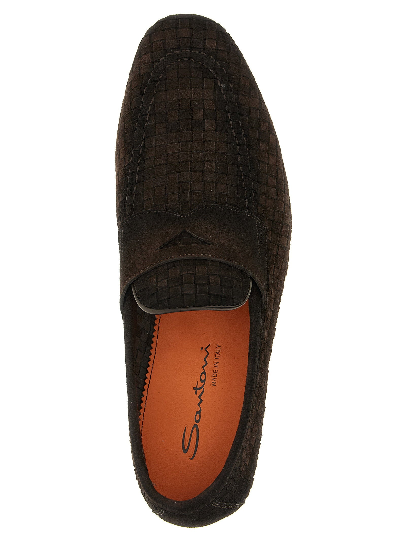 Santoni Carlo Geweven Suède Penny Loafers in Donkerbruin-thumbmail-4