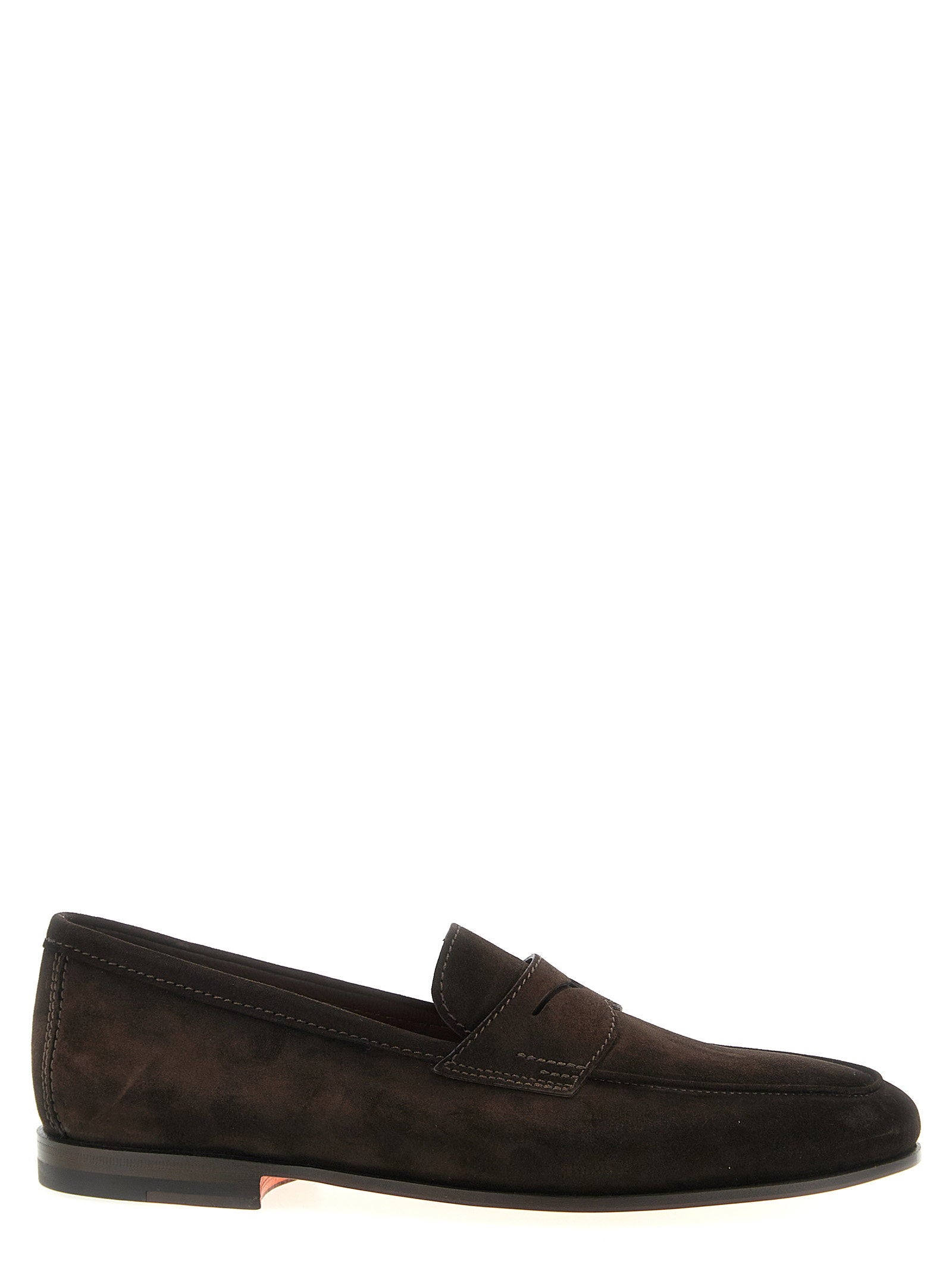 Santoni Carlos Kalfssuède Penny Loafers met Zadelband in Donkerbruin-thumbmail-1