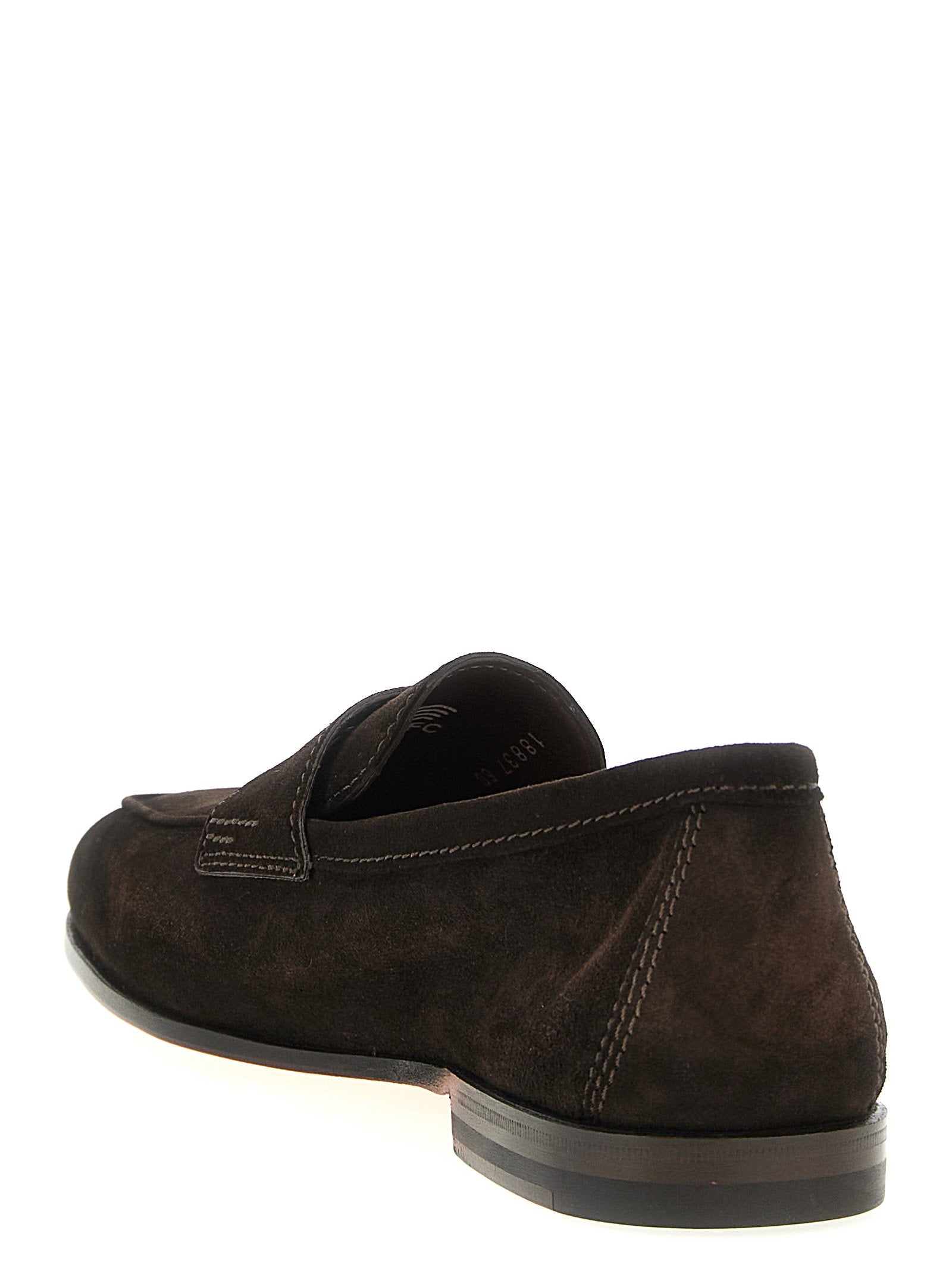 Santoni Carlos Kalfssuède Penny Loafers met Zadelband in Donkerbruin-thumbmail-3