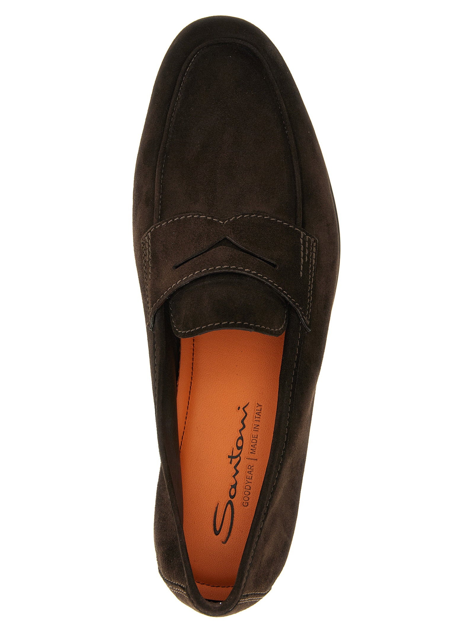 Santoni Carlos Kalfssuède Penny Loafers met Zadelband in Donkerbruin-thumbmail-4