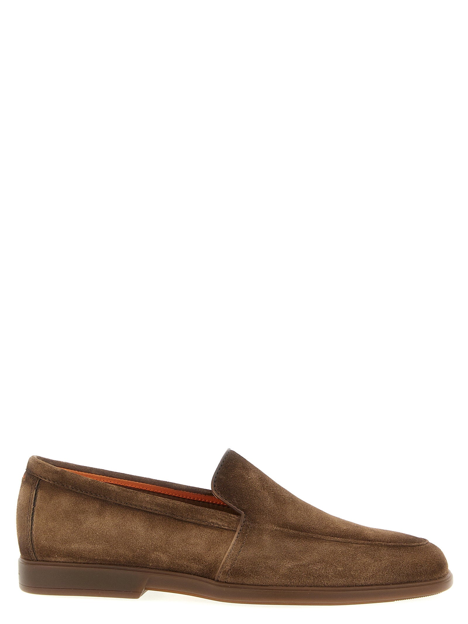 Santoni Malibu Kalfssuède Loafers met Leren Piping in Taupe