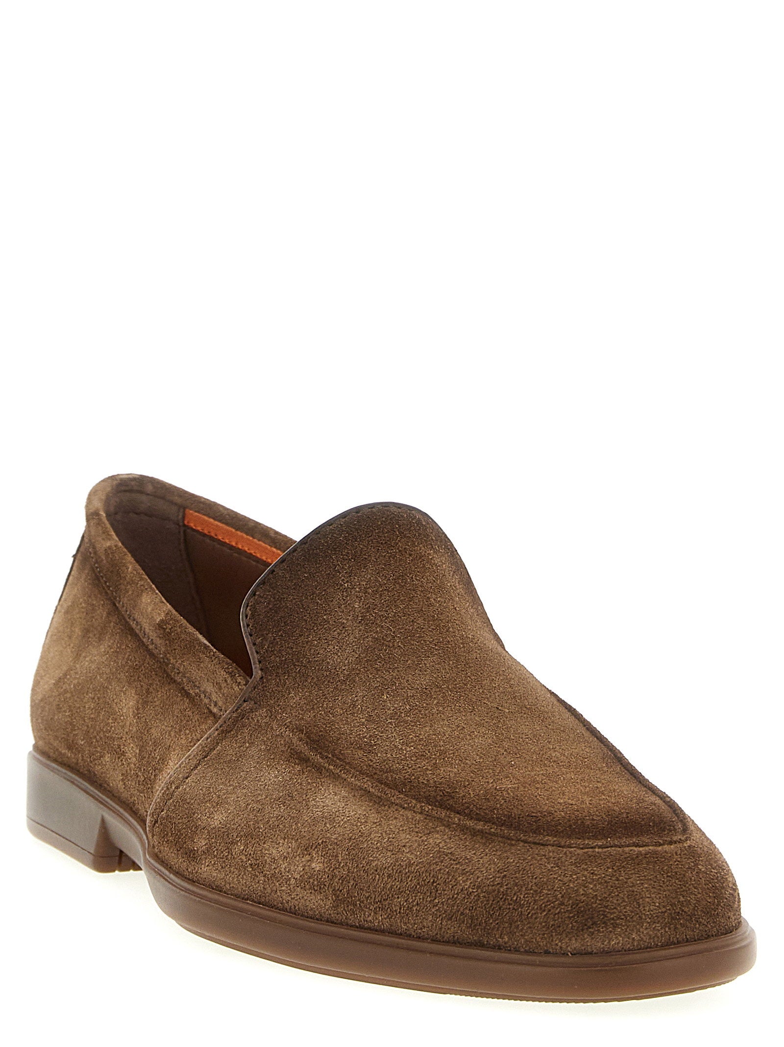 Santoni Malibu Kalfssuède Loafers met Leren Piping in Taupe-thumbmail-2