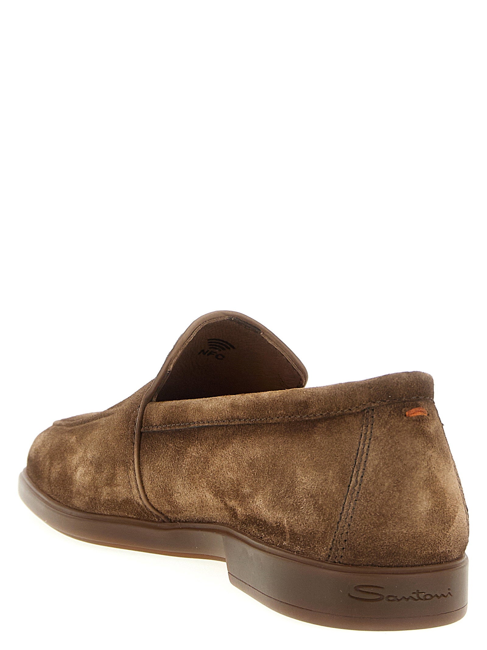Santoni Malibu Kalfssuède Loafers met Leren Piping in Taupe-thumbmail-3