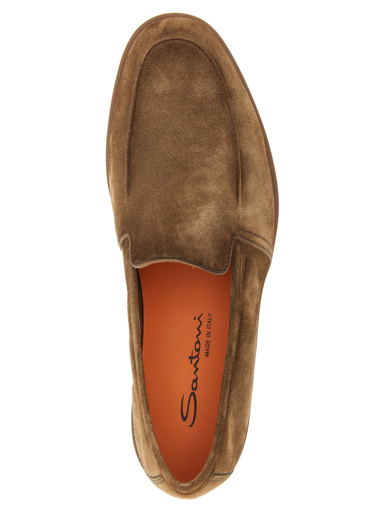 Santoni Malibu Kalfssuède Loafers met Leren Piping in Taupe-thumbmail-4