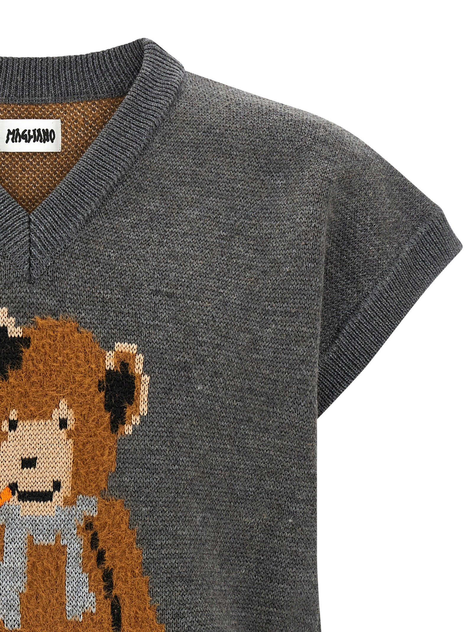 Magliano Teddy Bear Jacquard Wollen Mouwloos Vest Grijs-thumbmail-3