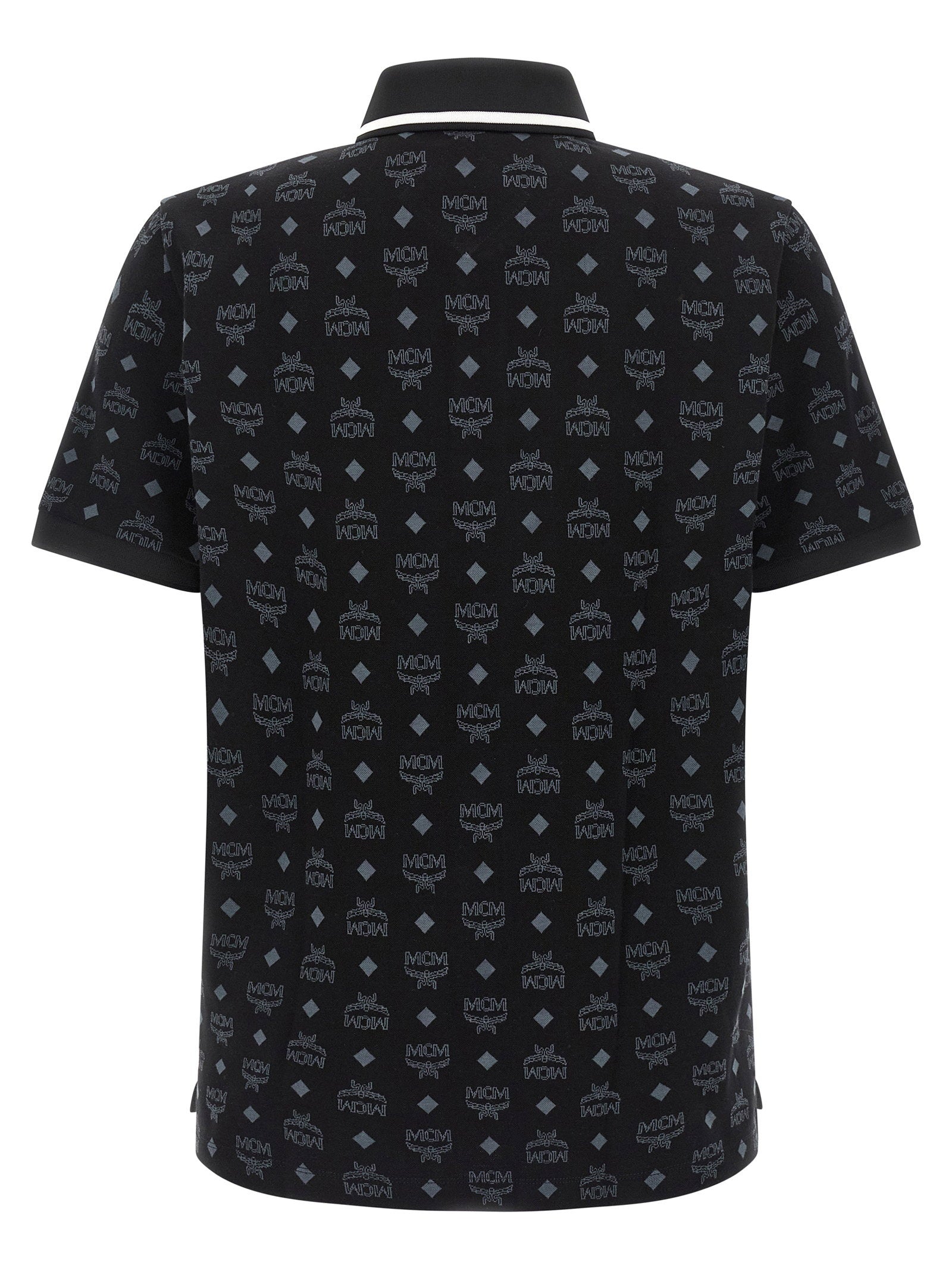 MCM monogram jacquard poloshirt zwart, zijaanzicht