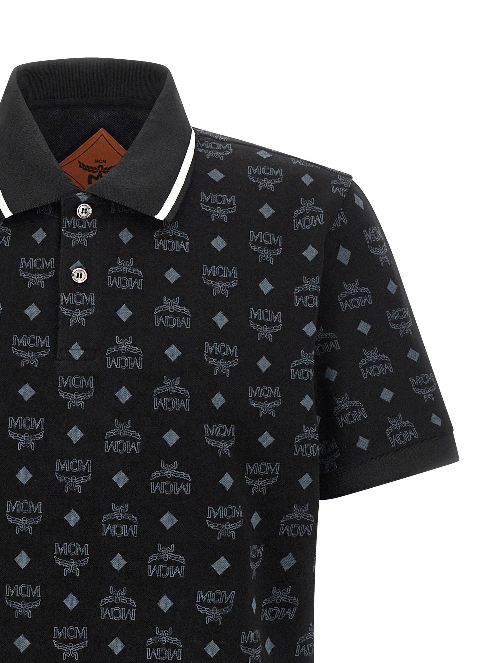 MCM monogram jacquard poloshirt zwart, achteraanzicht
