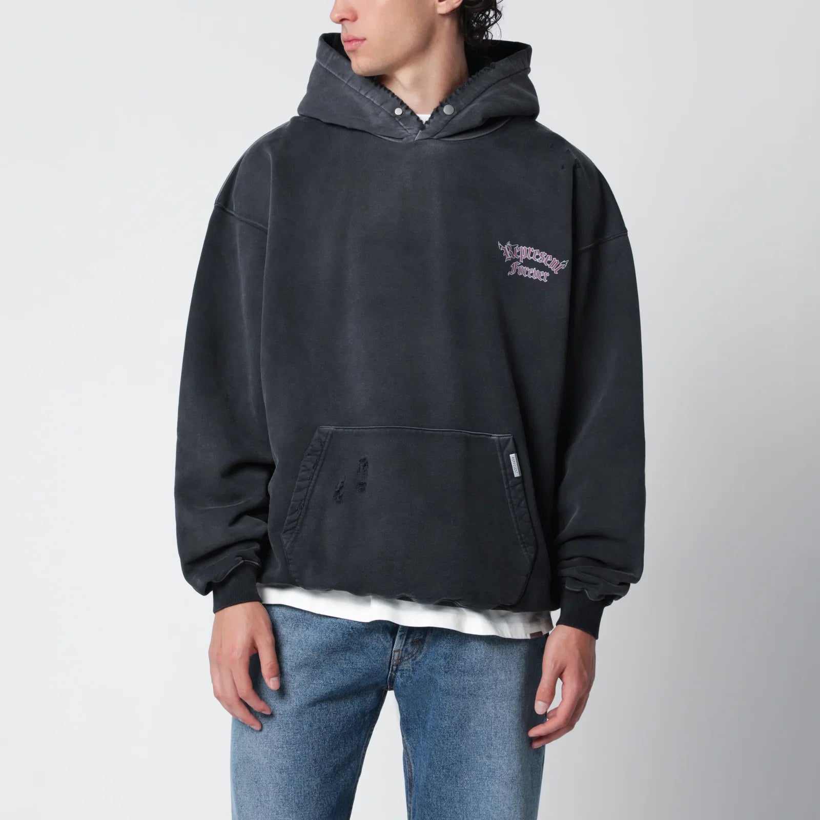 Represent Duality Hoodie Washed Black