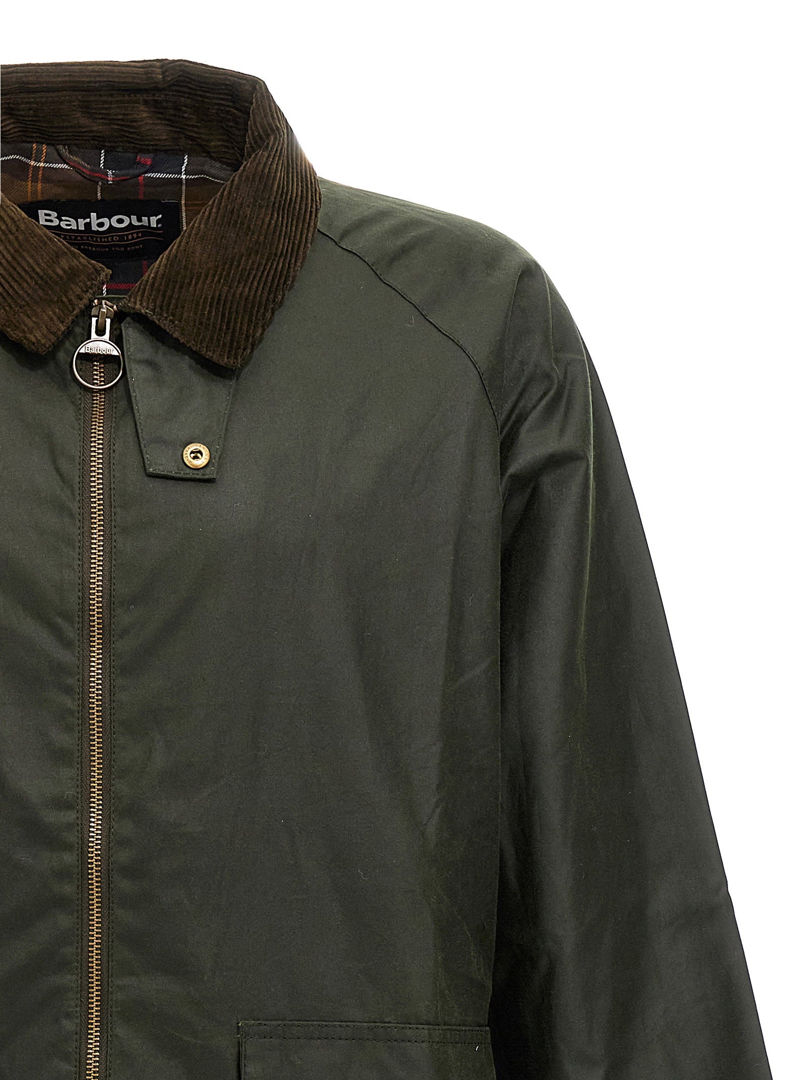 Katoenen tartanvoering aan de binnenkant van de Barbour Bedale