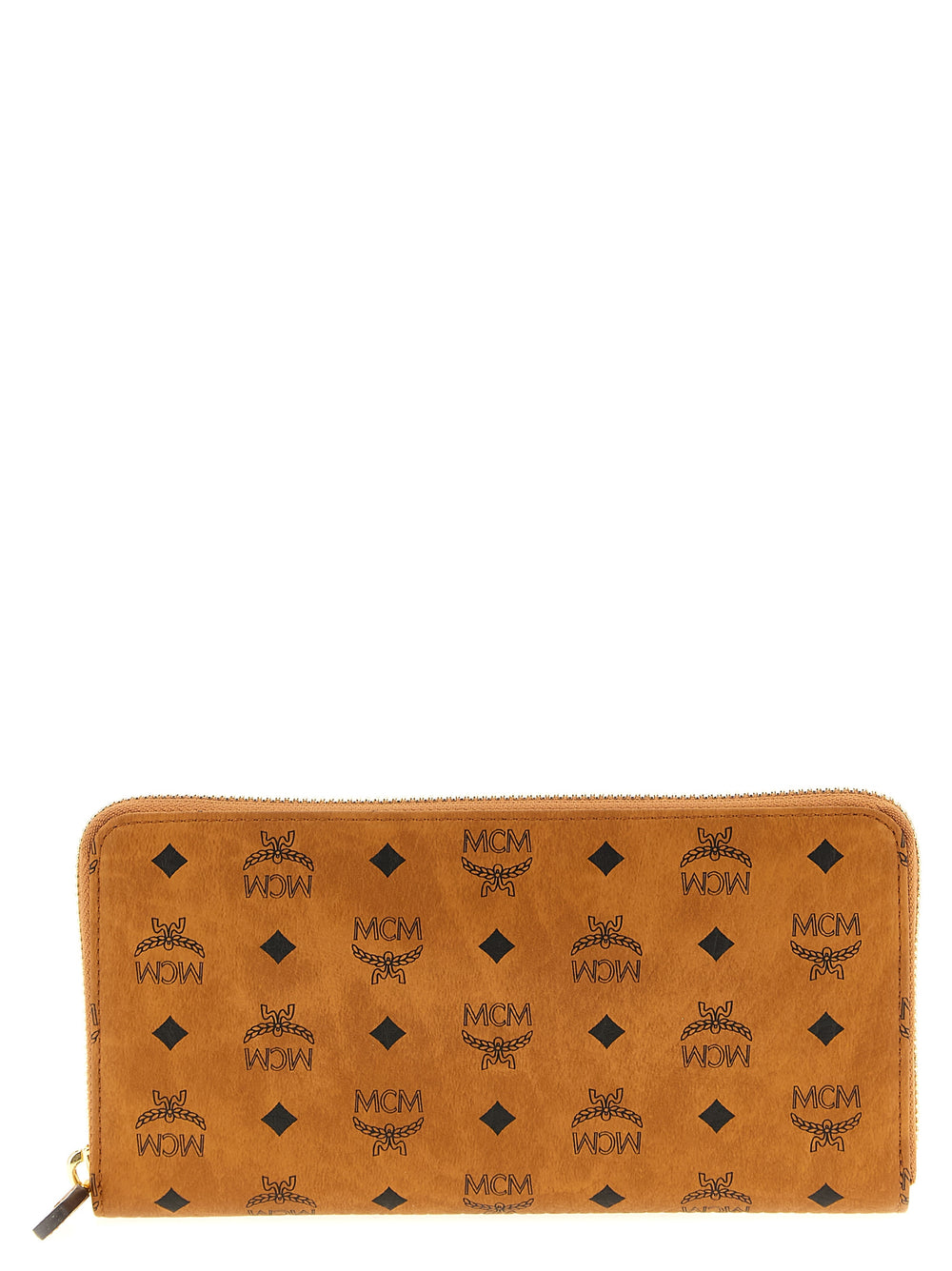 MCM Aren Visetos Zip Wallet Cognac Logo Print