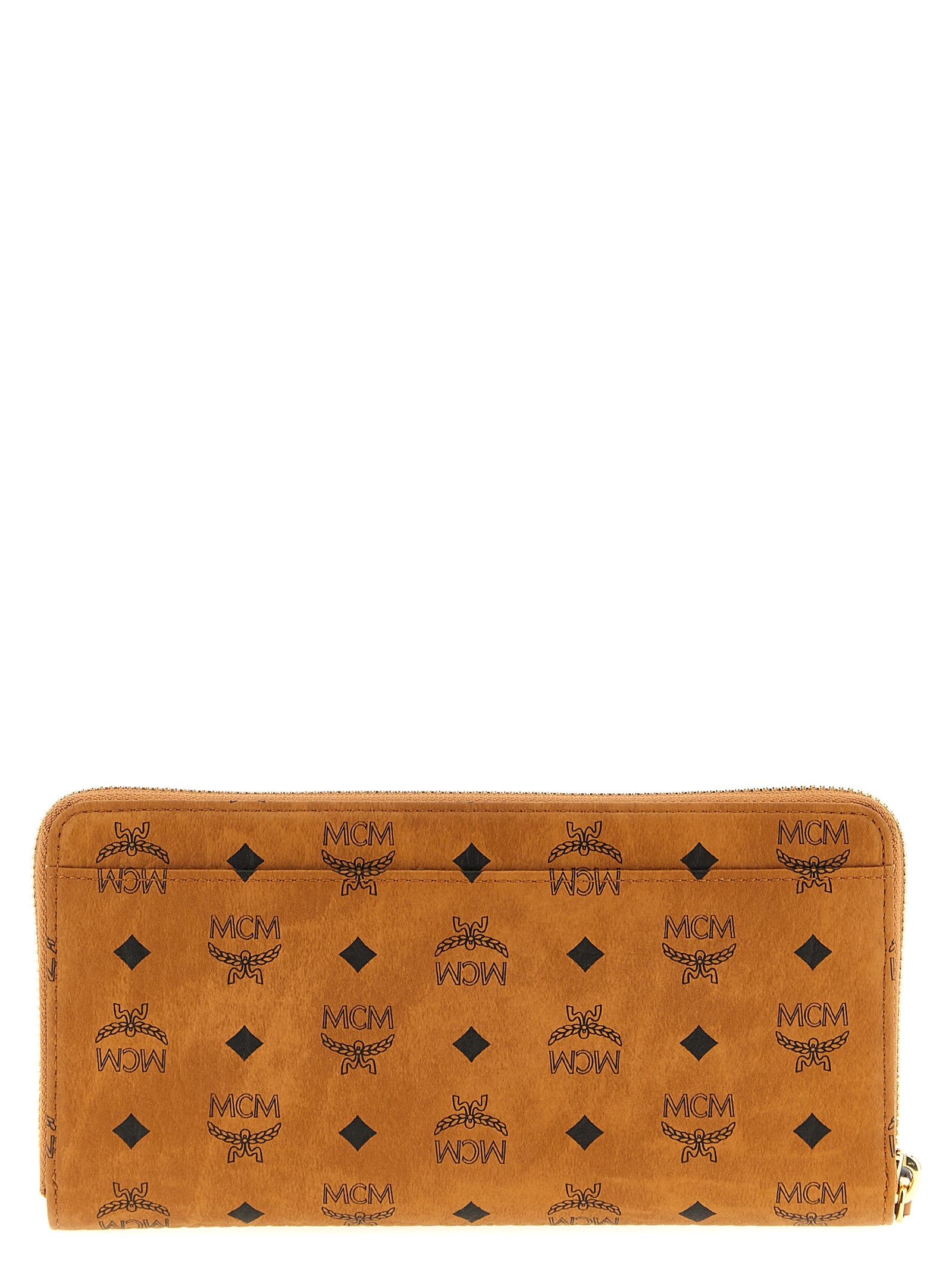 MCM Aren Visetos Zip Wallet Cognac Logo Print