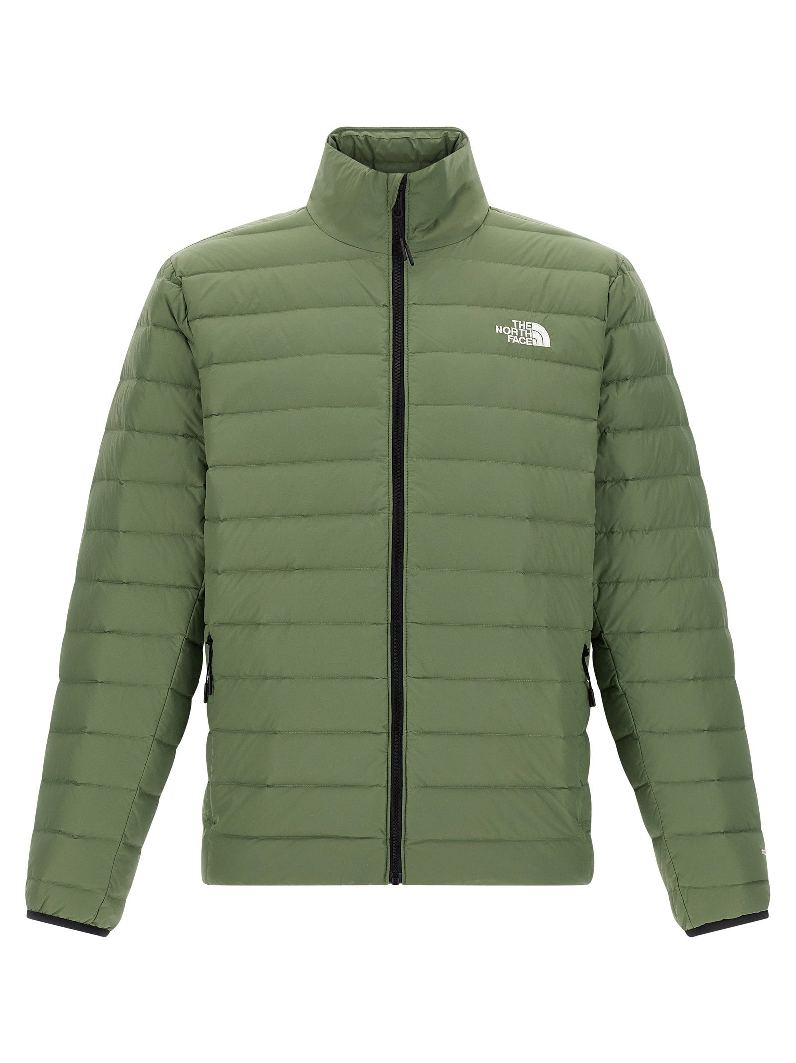 The North Face Classic Down Jacket groen, vooraanzicht met geborduurd logo