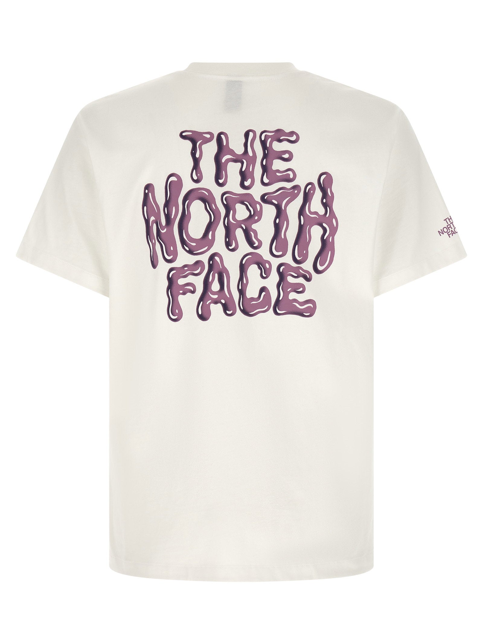 The North Face Drip Logo Relaxed T-shirt in wit, achteraanzicht met drip-graphic