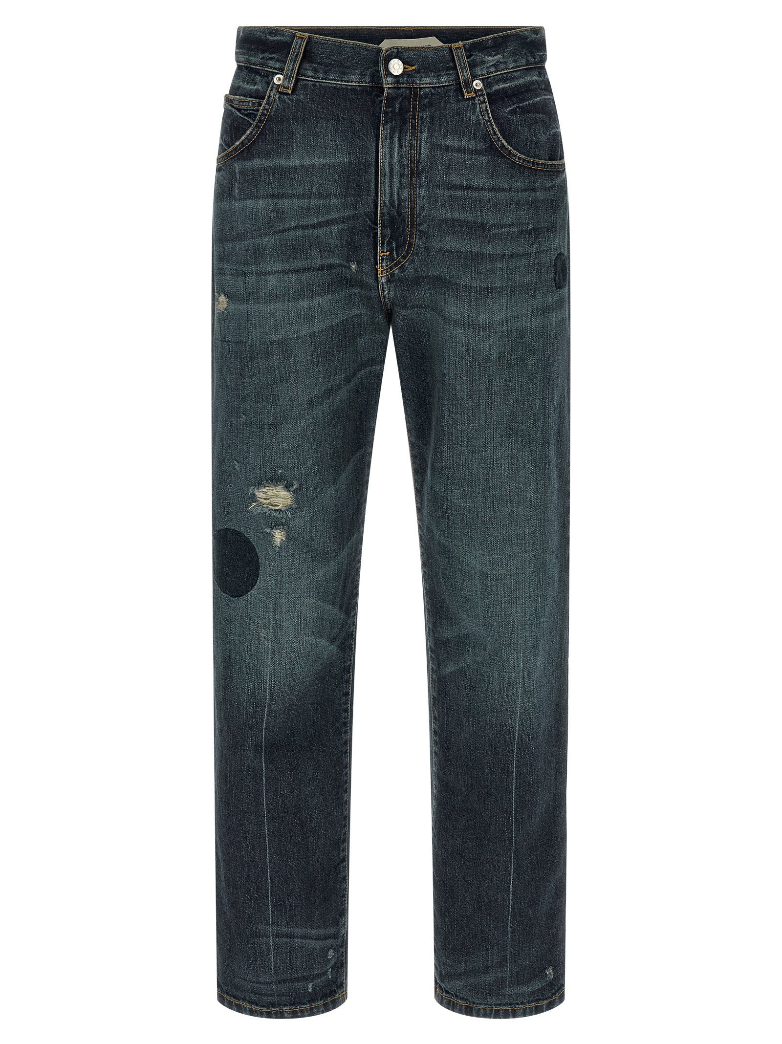 Namacheko Warkworth straight-leg jeans blauw, vooraanzicht met patches