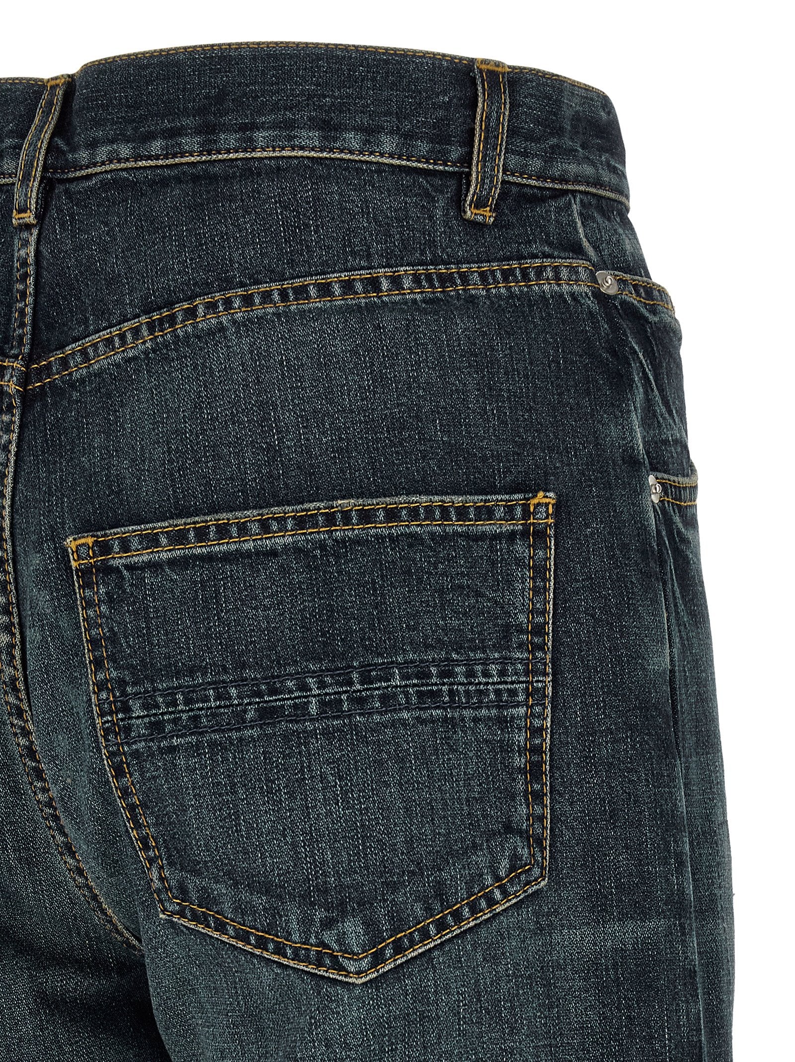 Namacheko Warkworth straight-leg jeans blauw, detail van de handgenaaide patch
