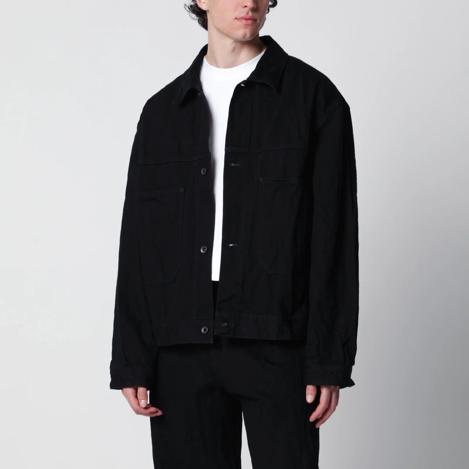 Studio Nicholson Nyle Boxy Katoenen Jack Zwart Jackets Studio Nicholson