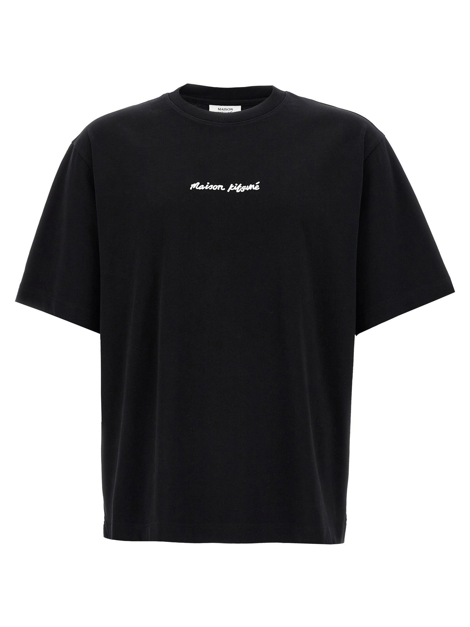 Maison Kitsuné zwart Logo Embroidery T-shirt voorzijde