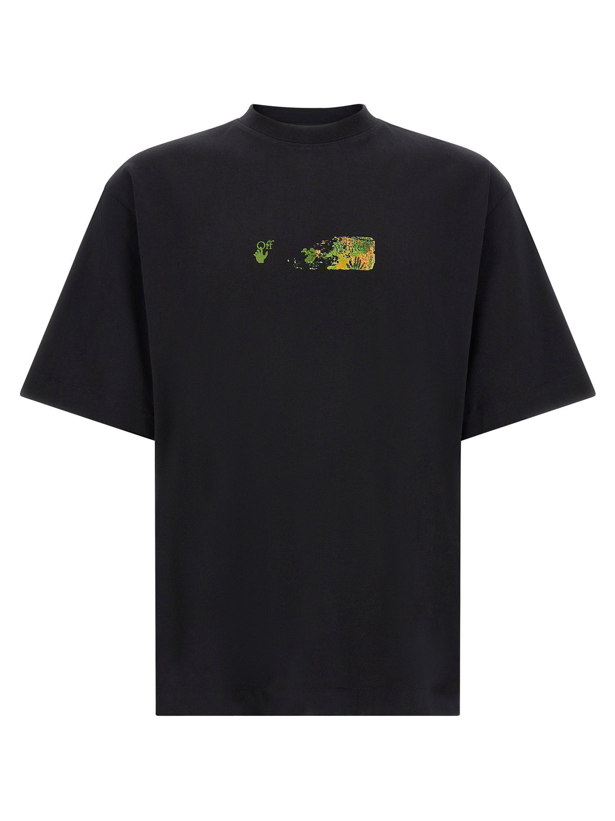 Zwart oversized Off-White T-shirt met kleine groene Off-print op de borst