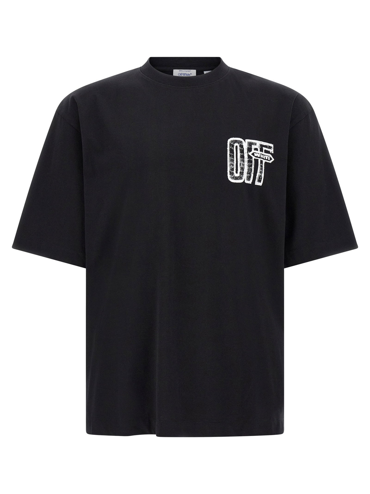 Zwart Off-White T-shirt met geschetste Off-print op de borst, vooraanzicht