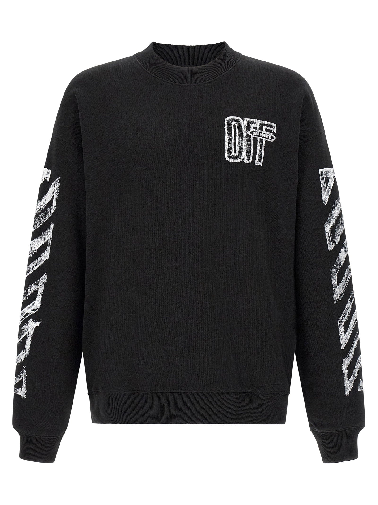 Off-White Motion Arrow Skate sweatshirt in zwart, vooraanzicht met off-logo op de borst