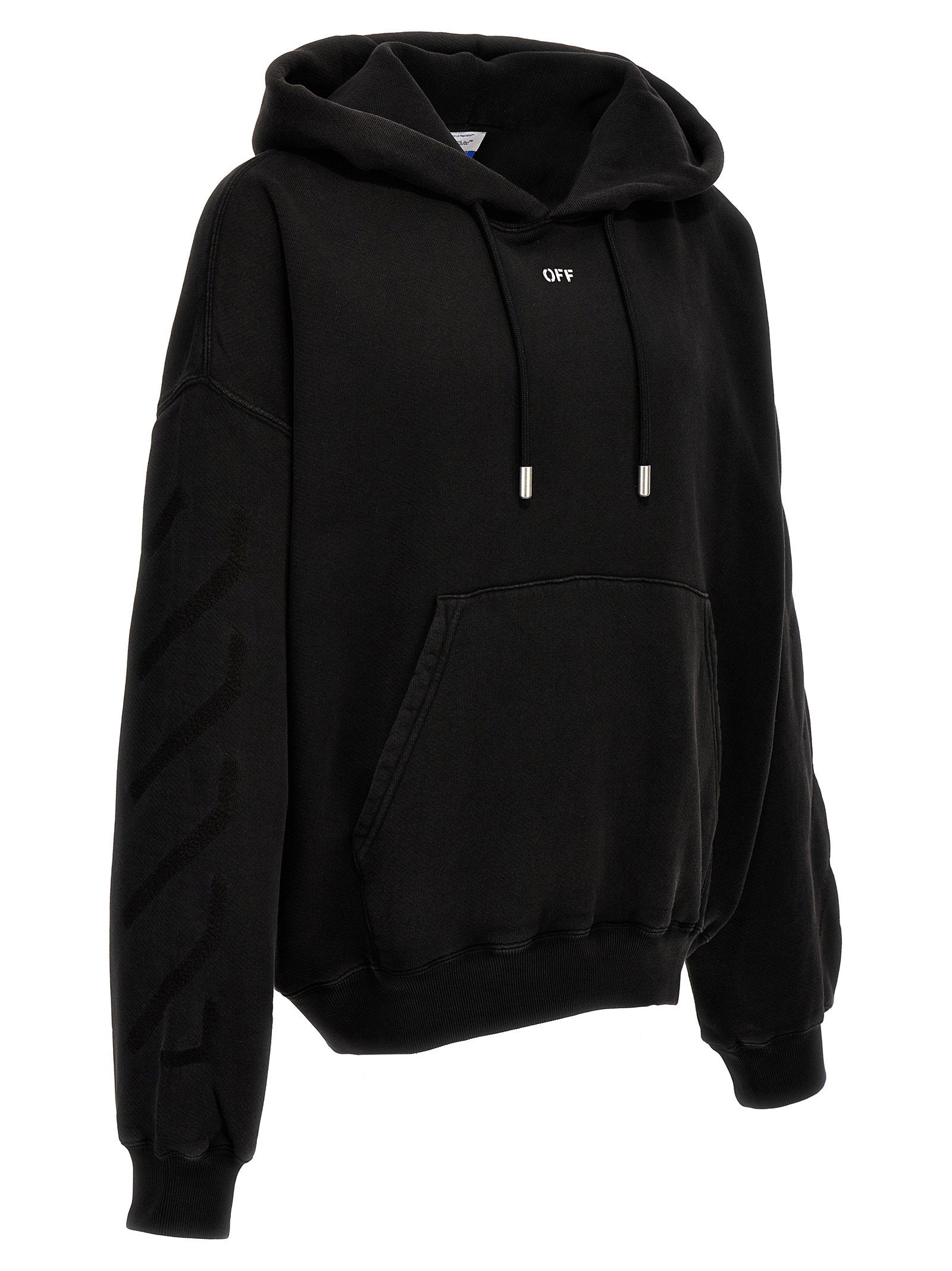 Zijaanzicht van de grijze Off-White Matthew hoodie