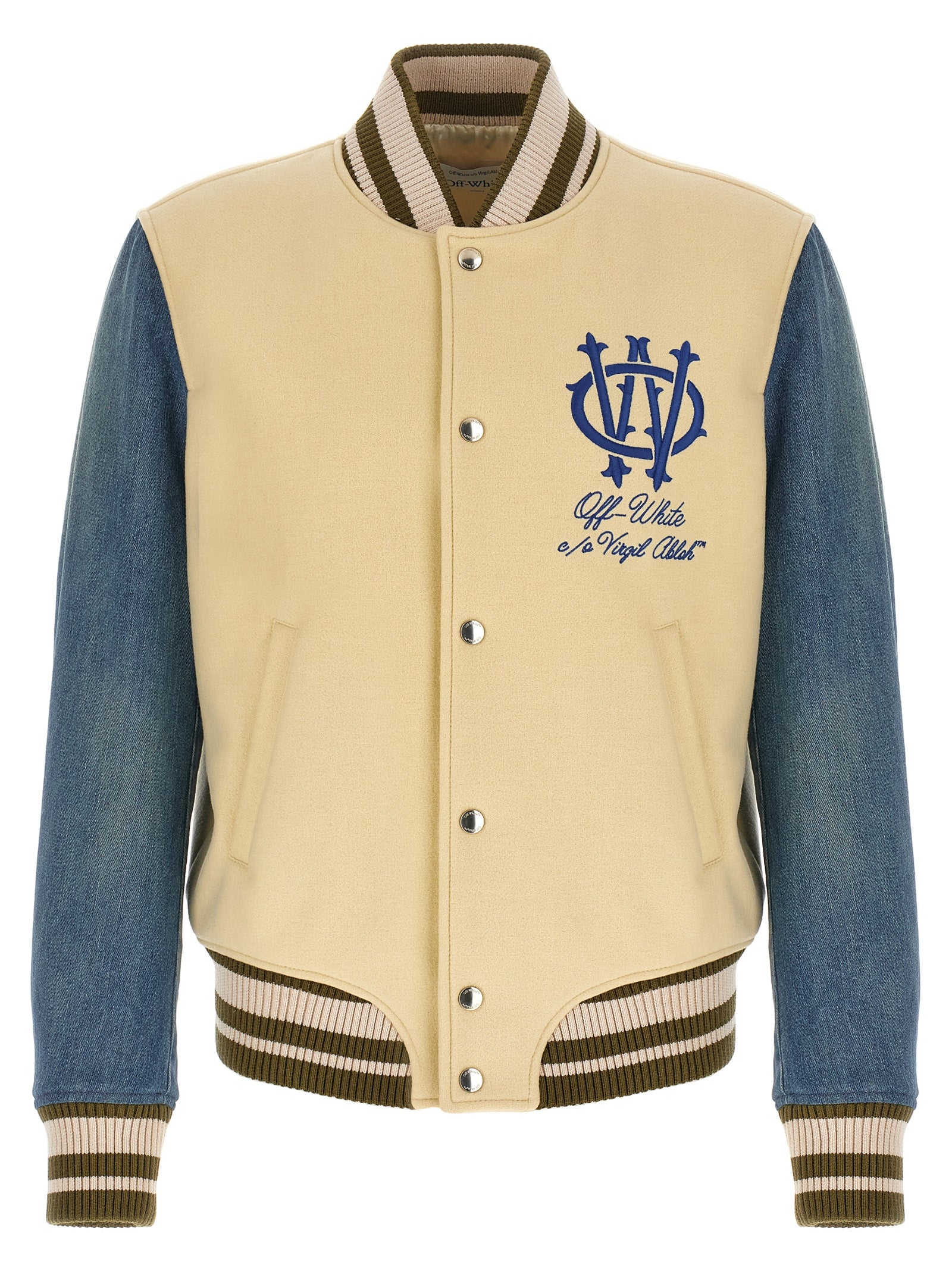 Off White Off-white Gothic Wool Denim Varsity Bomber Jacket