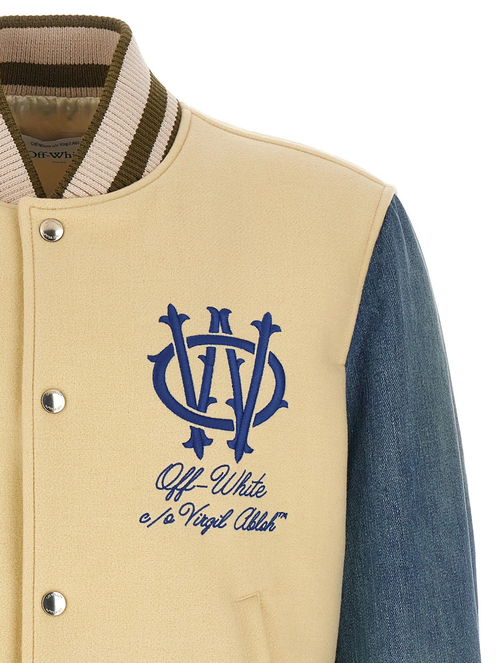 Off White Off-white Gothic Wool Denim Varsity Bomber Jacket-3