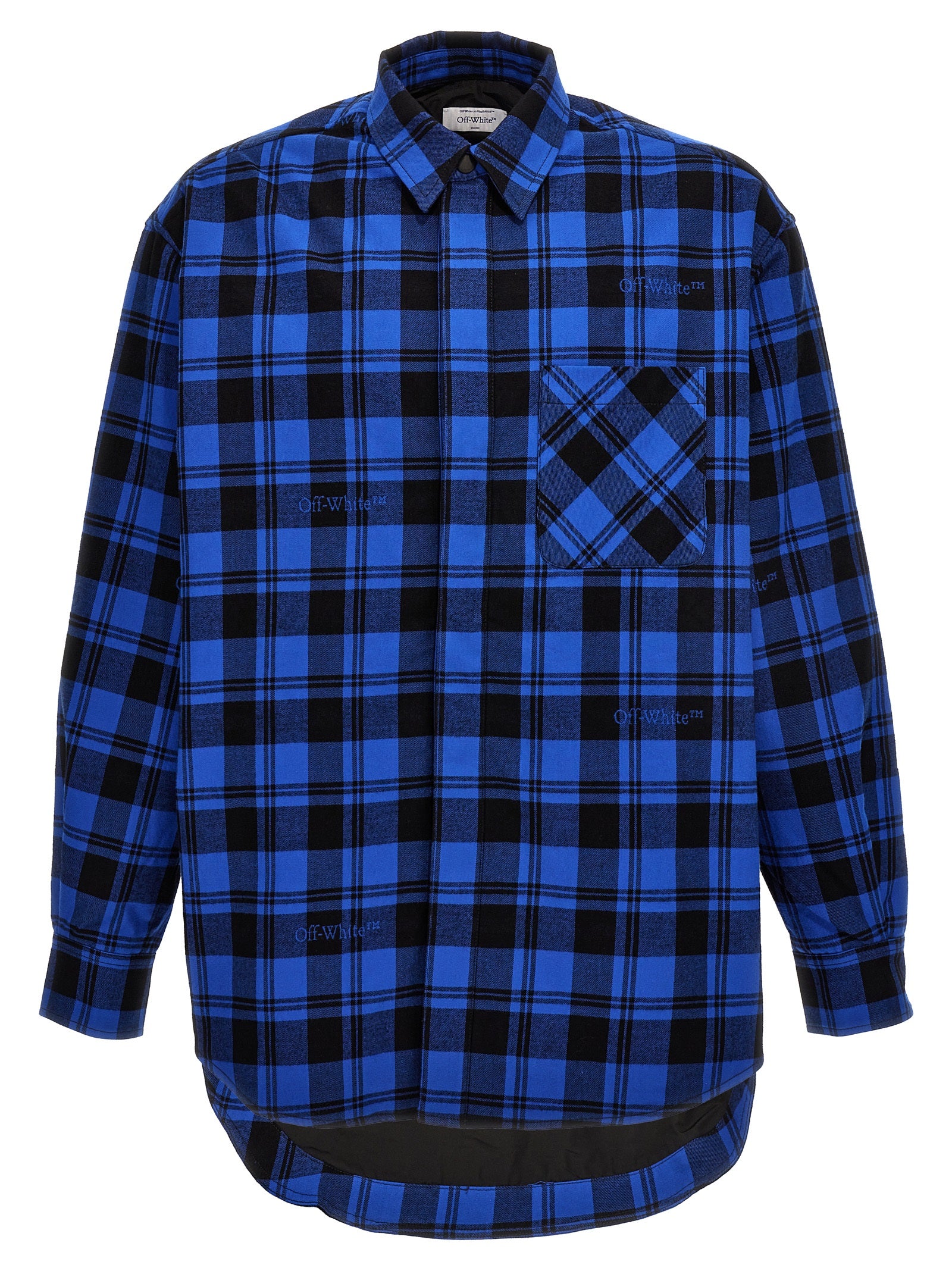 Off-White blauw zwart geruit gewatteerd overshirt voorzijde