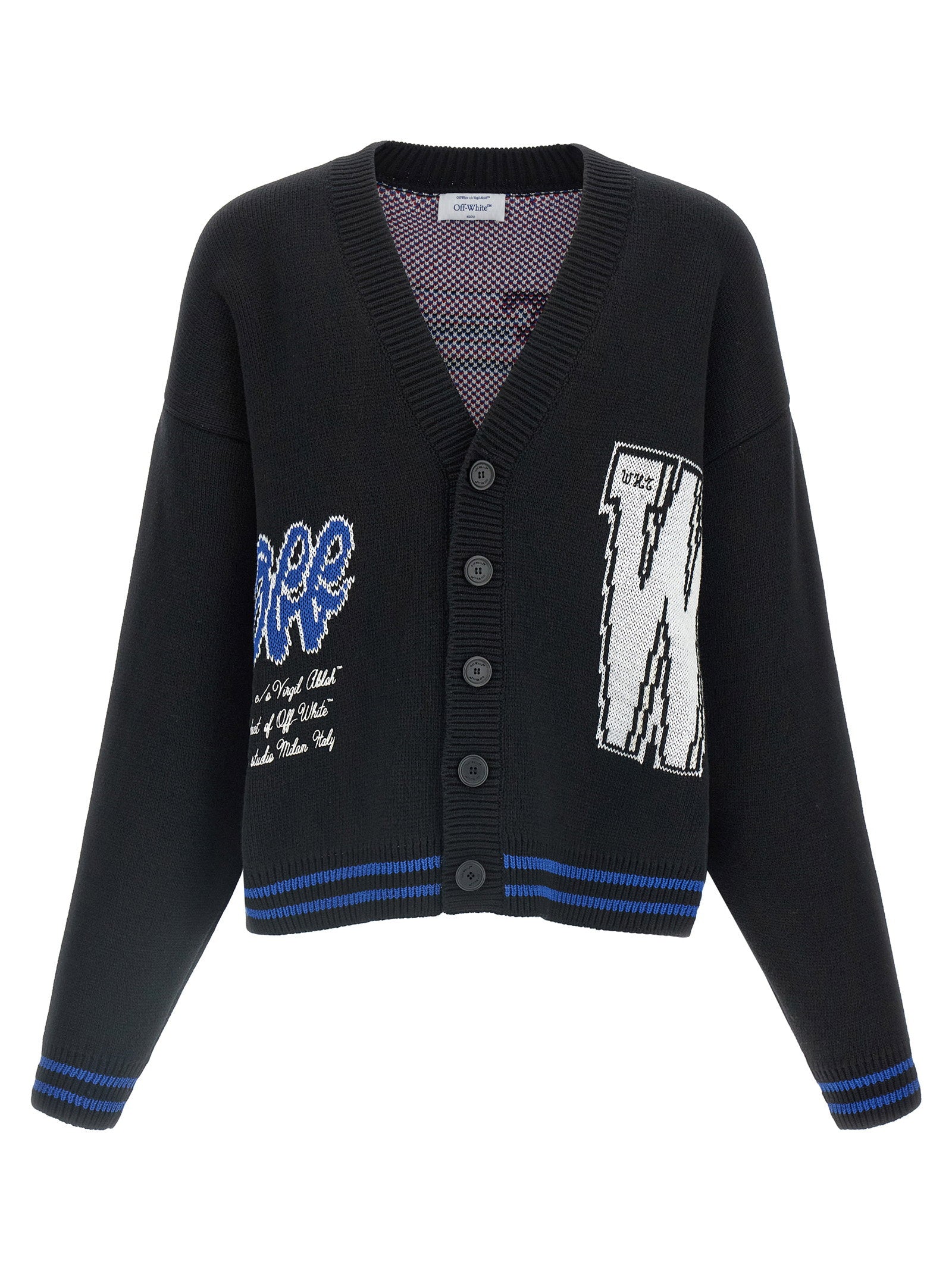 Off-White 00 Glide Diagonal Varsity Knit Cardigan Zwart Knitwear Off White