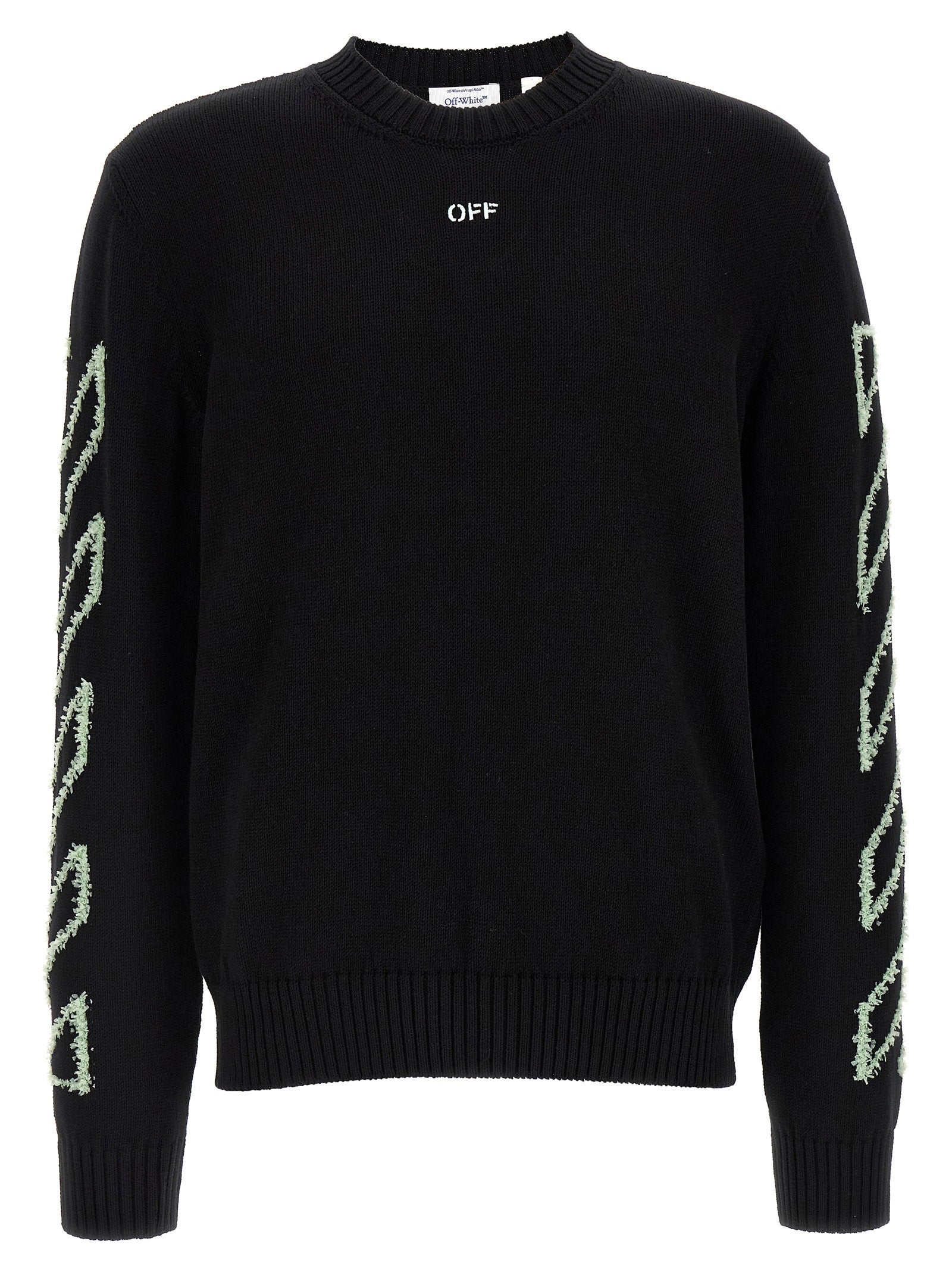 Off-White Diag Outline Knit Crewneck Trui Zwart Knitwear Off White