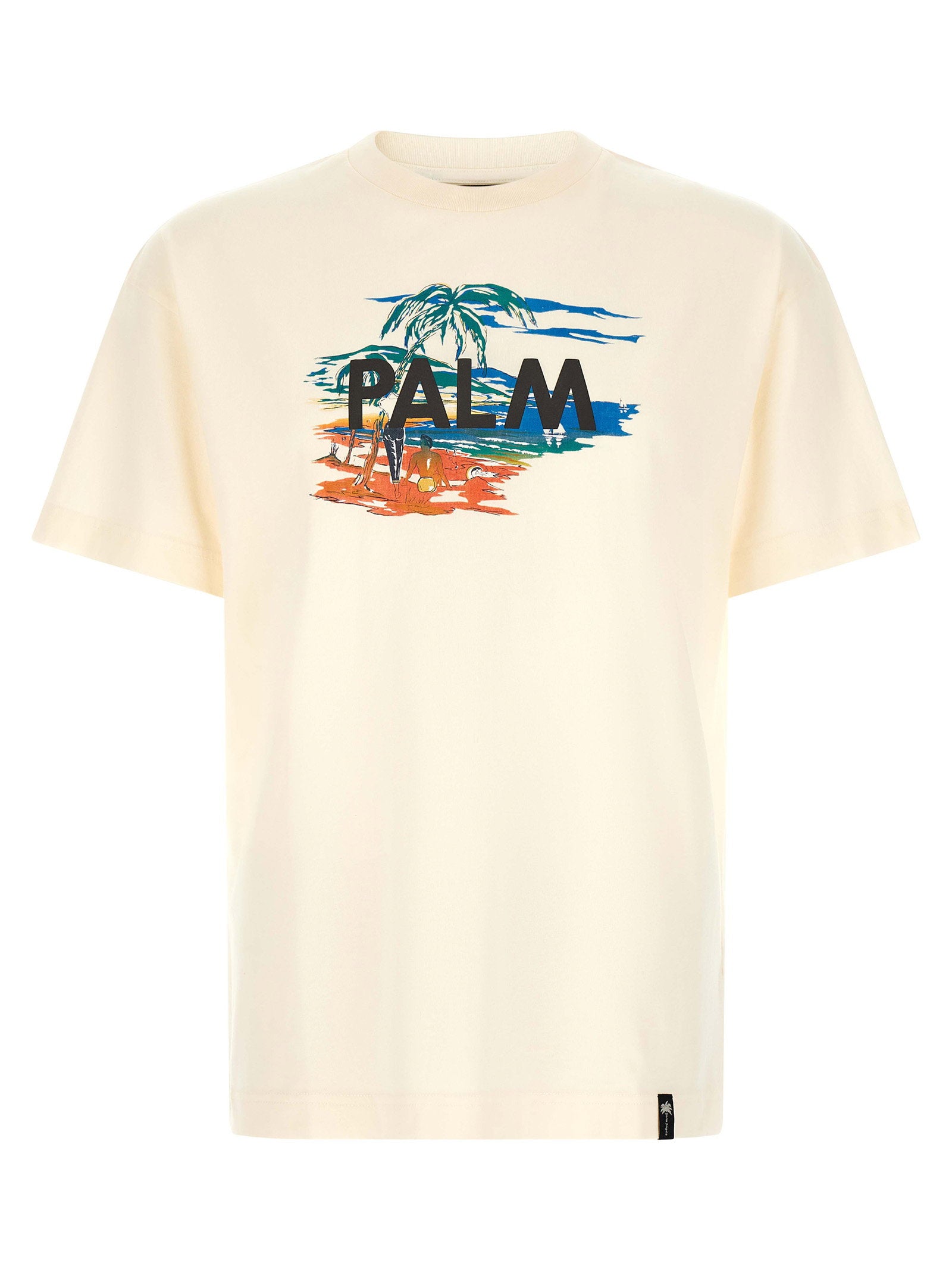 Palm Angels T-shirt crème met kustlandschap-print - vooraanzicht