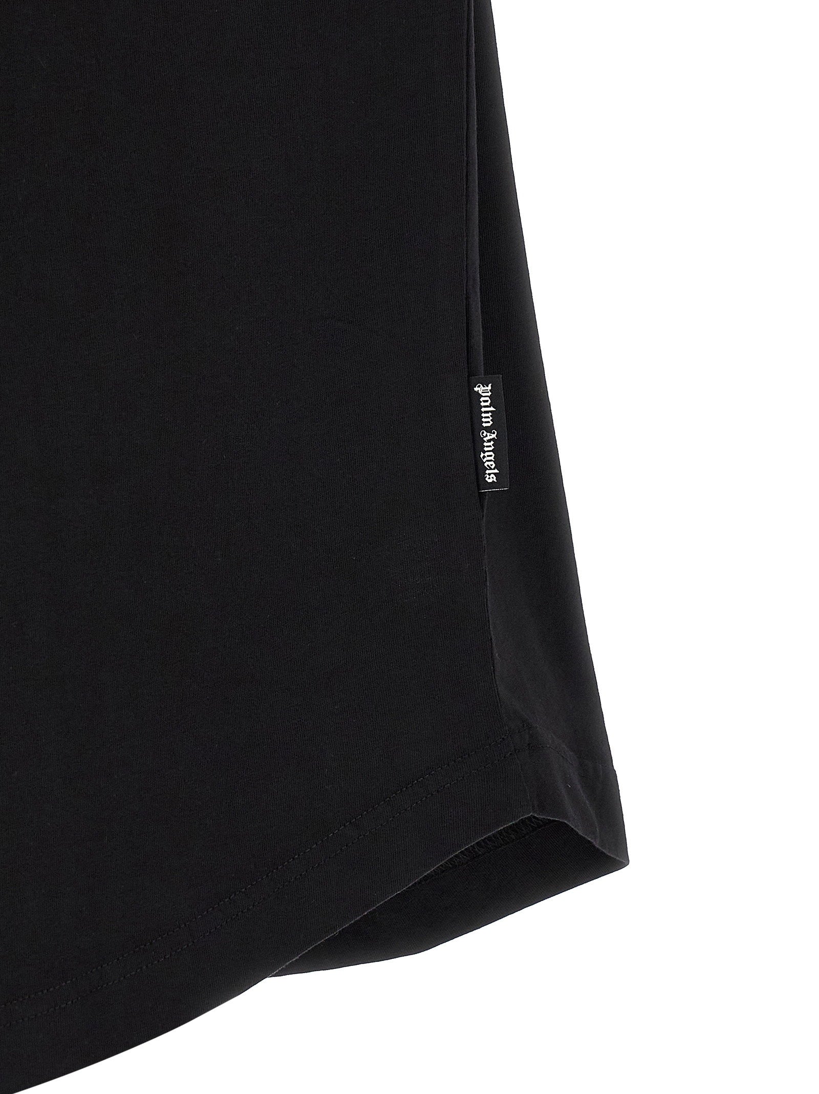 Palm Angels oversized T-shirt zwart, detail van de gebogen zoom