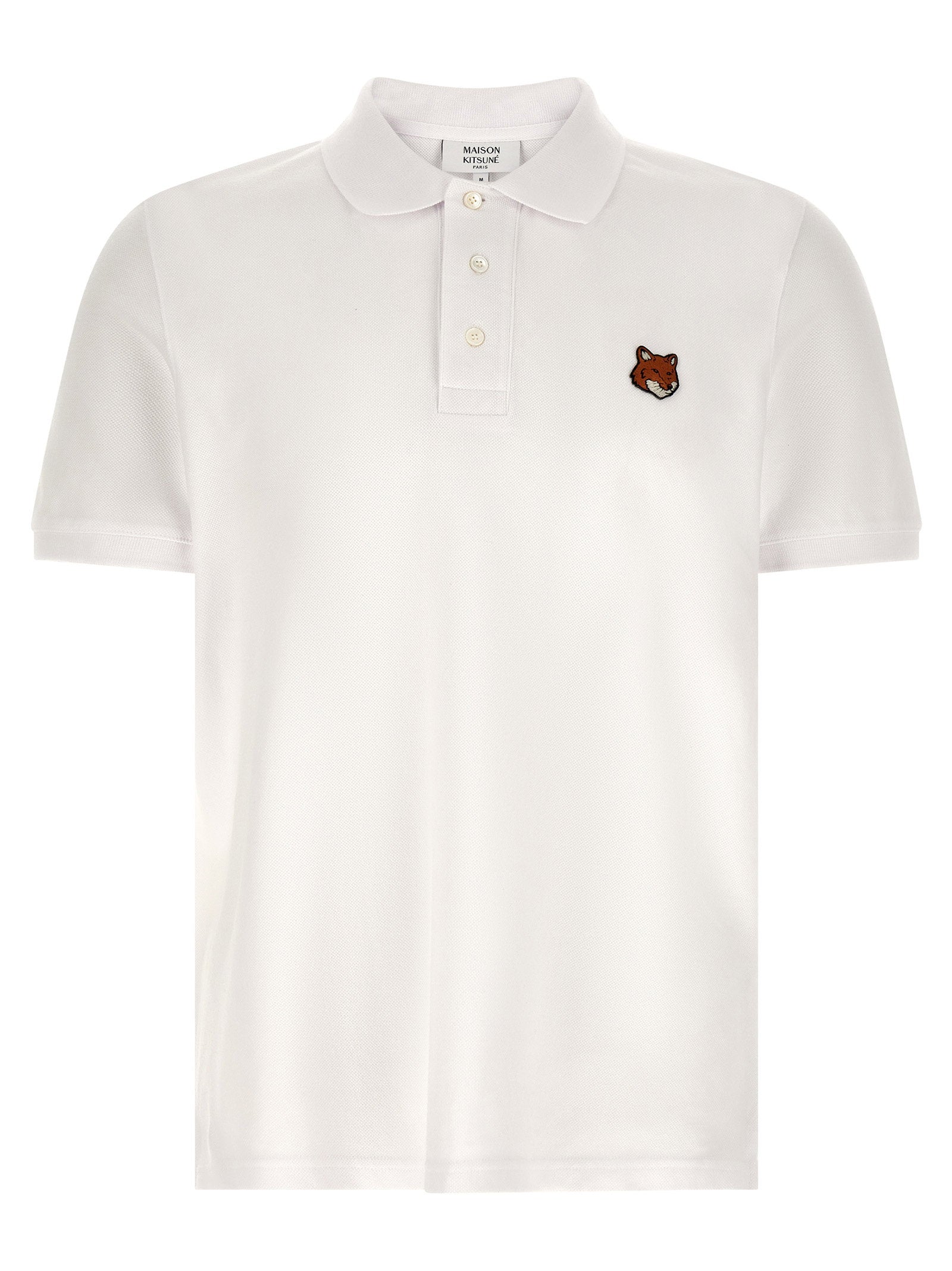 Maison Kitsuné Fox Head Patch Katoenen Piqué Polo Wit Shirts Maison Kitsuné