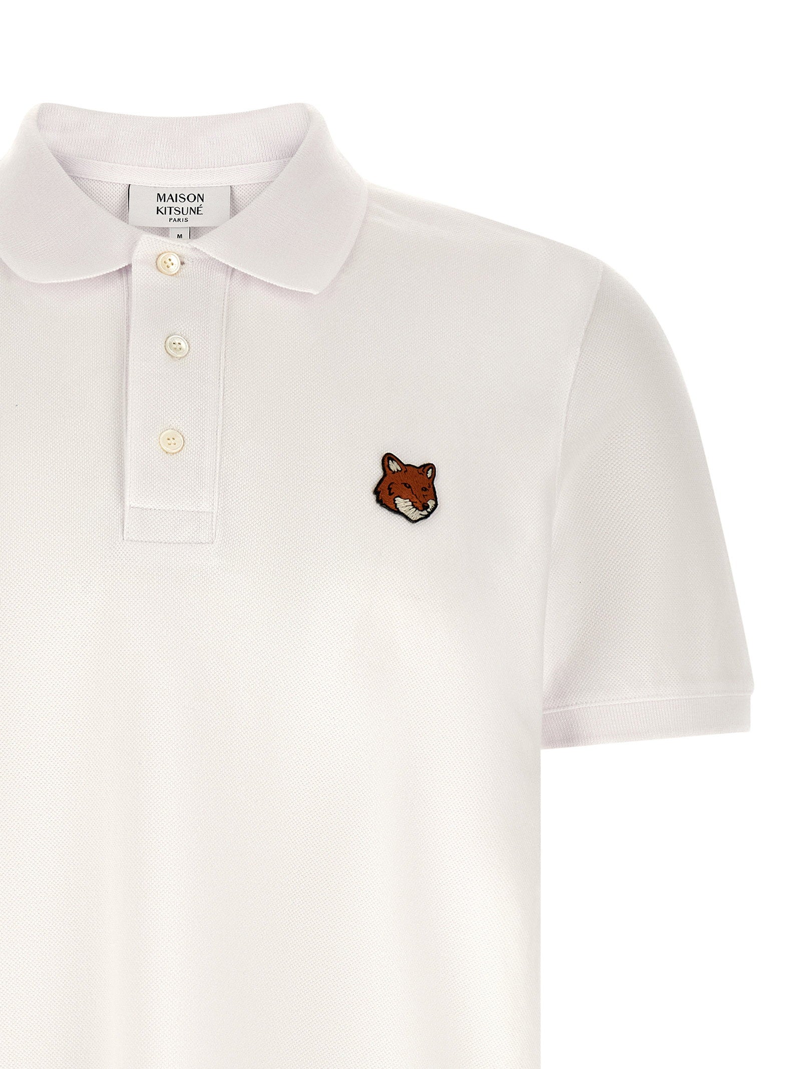 Maison Kitsuné Fox Head Patch Katoenen Piqué Polo Wit-thumbmail-3