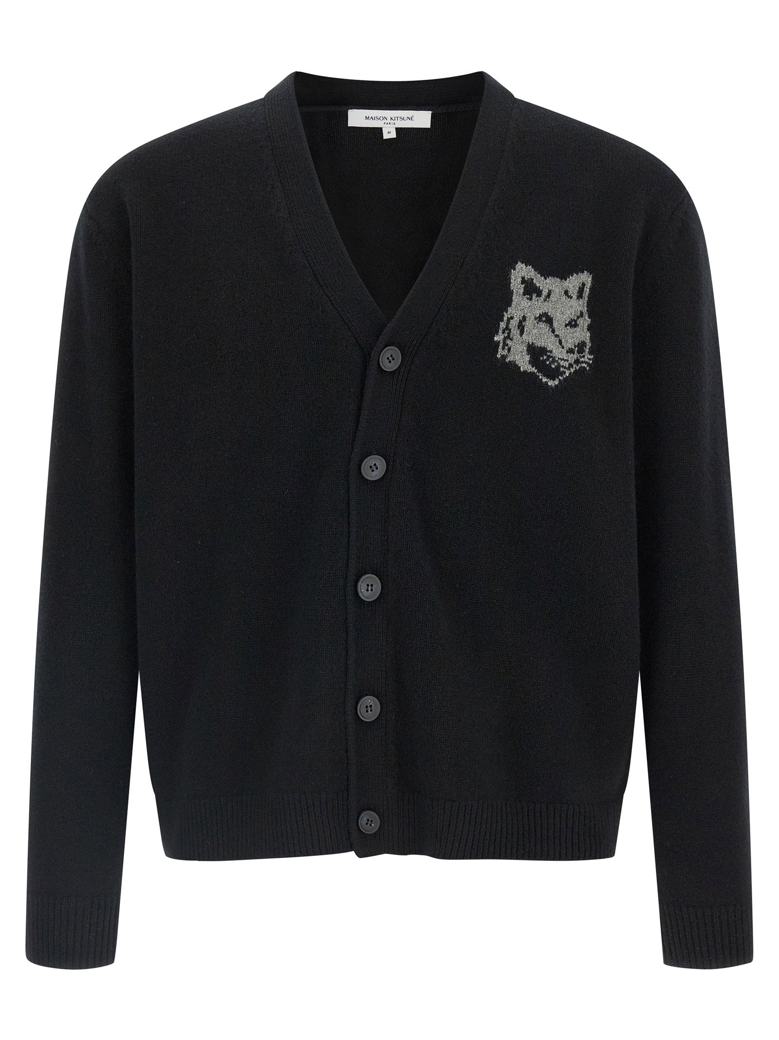 Maison Kitsuné Fox Head Merino Regular Cardigan Black