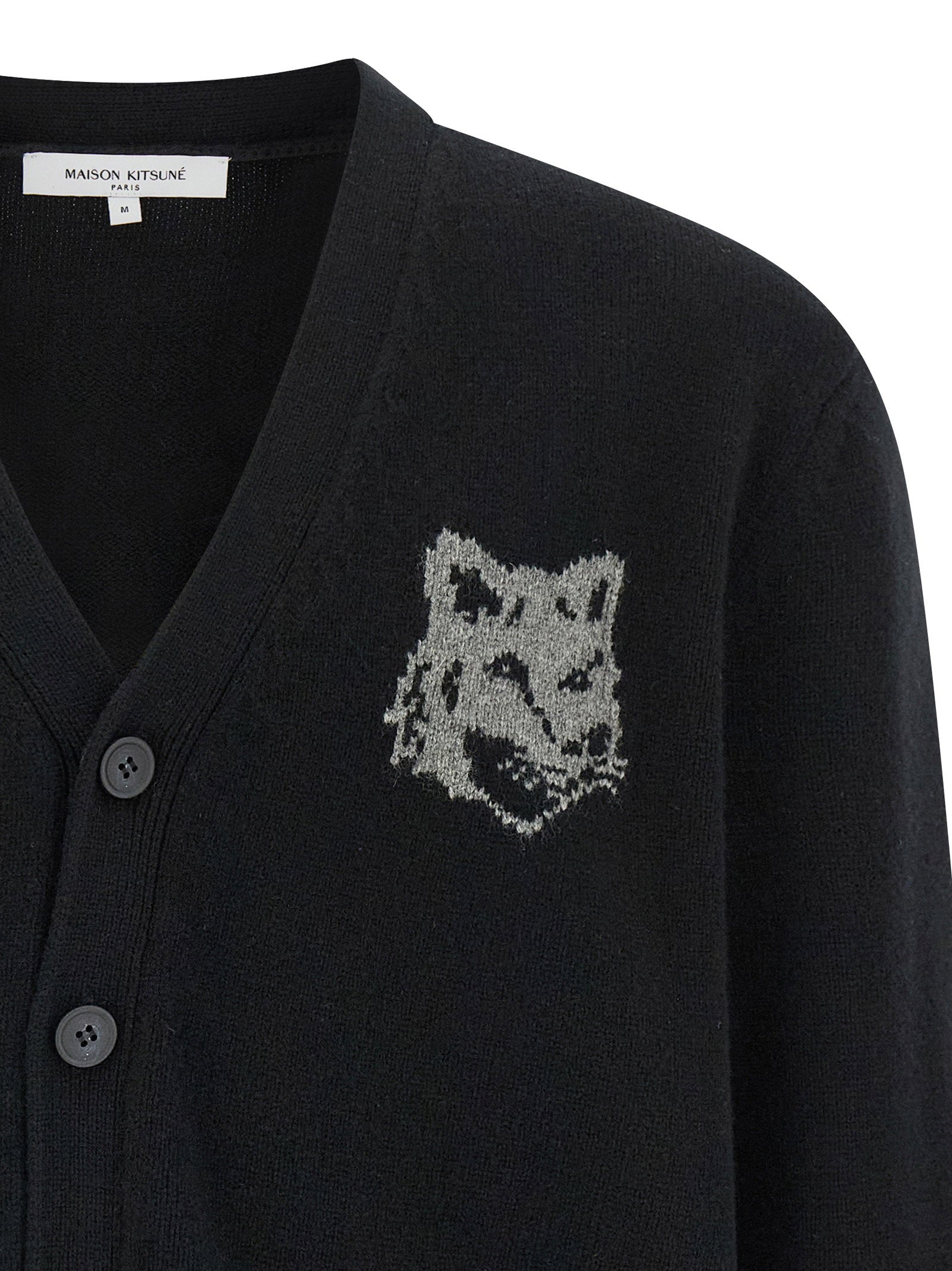 Maison Kitsuné Fox Head Merino Regular Cardigan Black Knitwear Maison Kitsuné