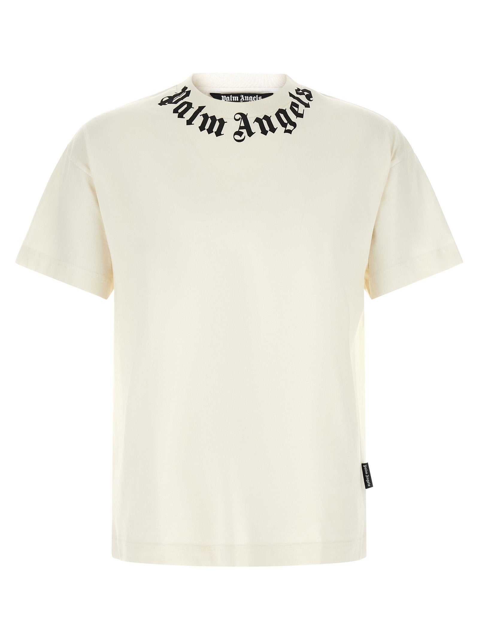 Palm Angels Neck Logo Katoenen T-shirt Ecru