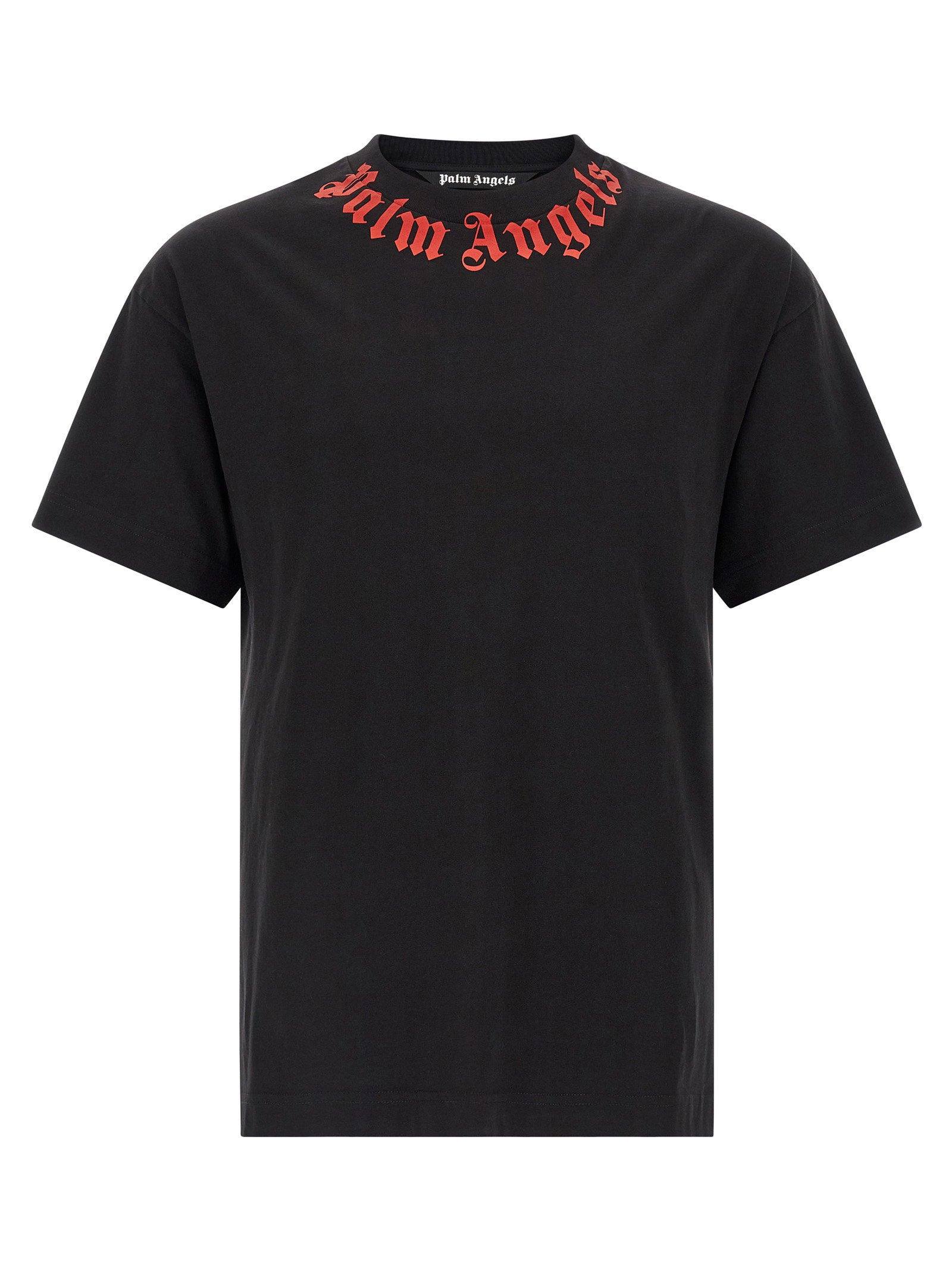 Palm Angels Neck Logo T-shirt in zwart/rood, vooraanzicht