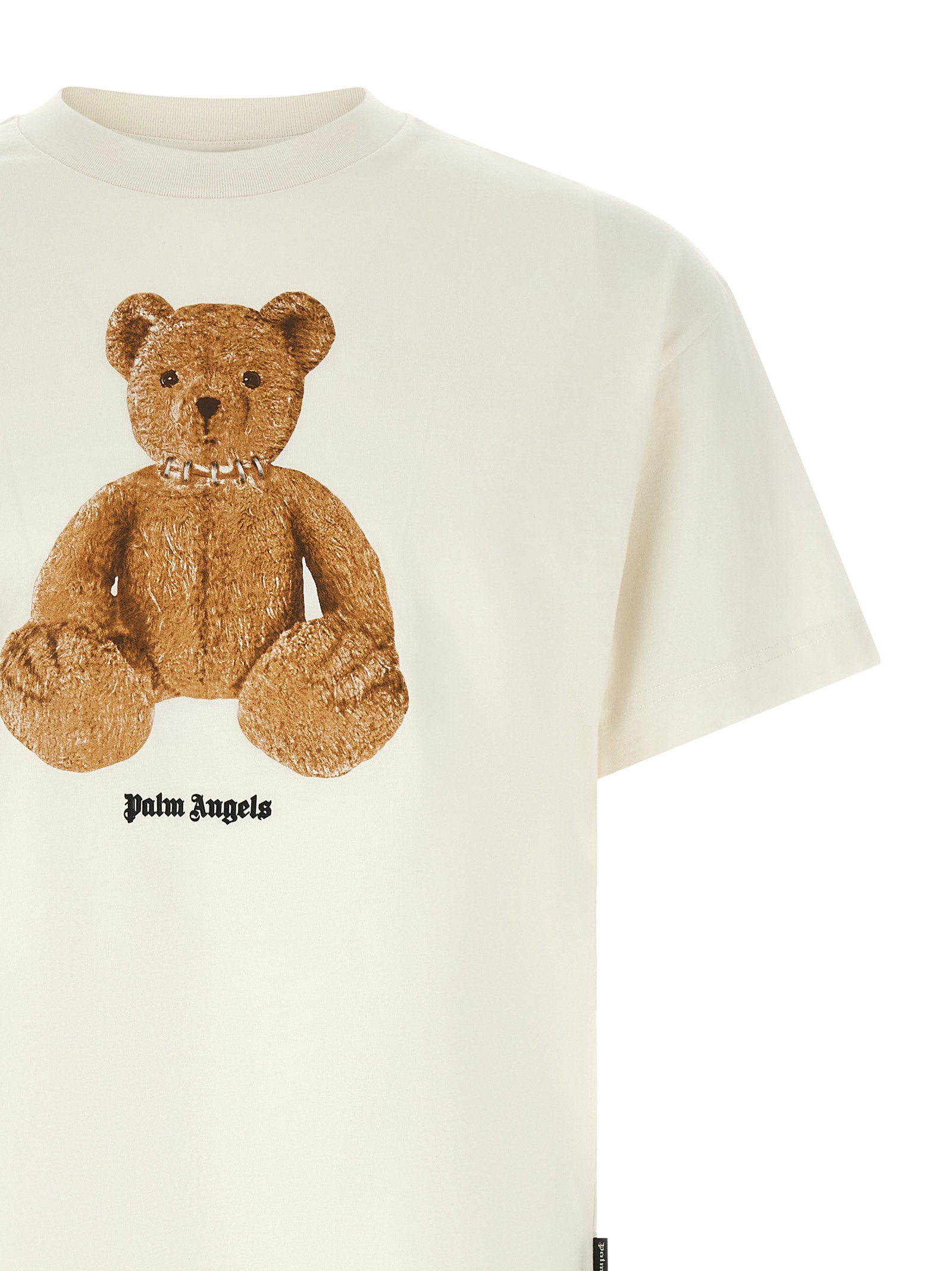 Palm Angels wit T-shirt detail van Bear-print en borstlogo