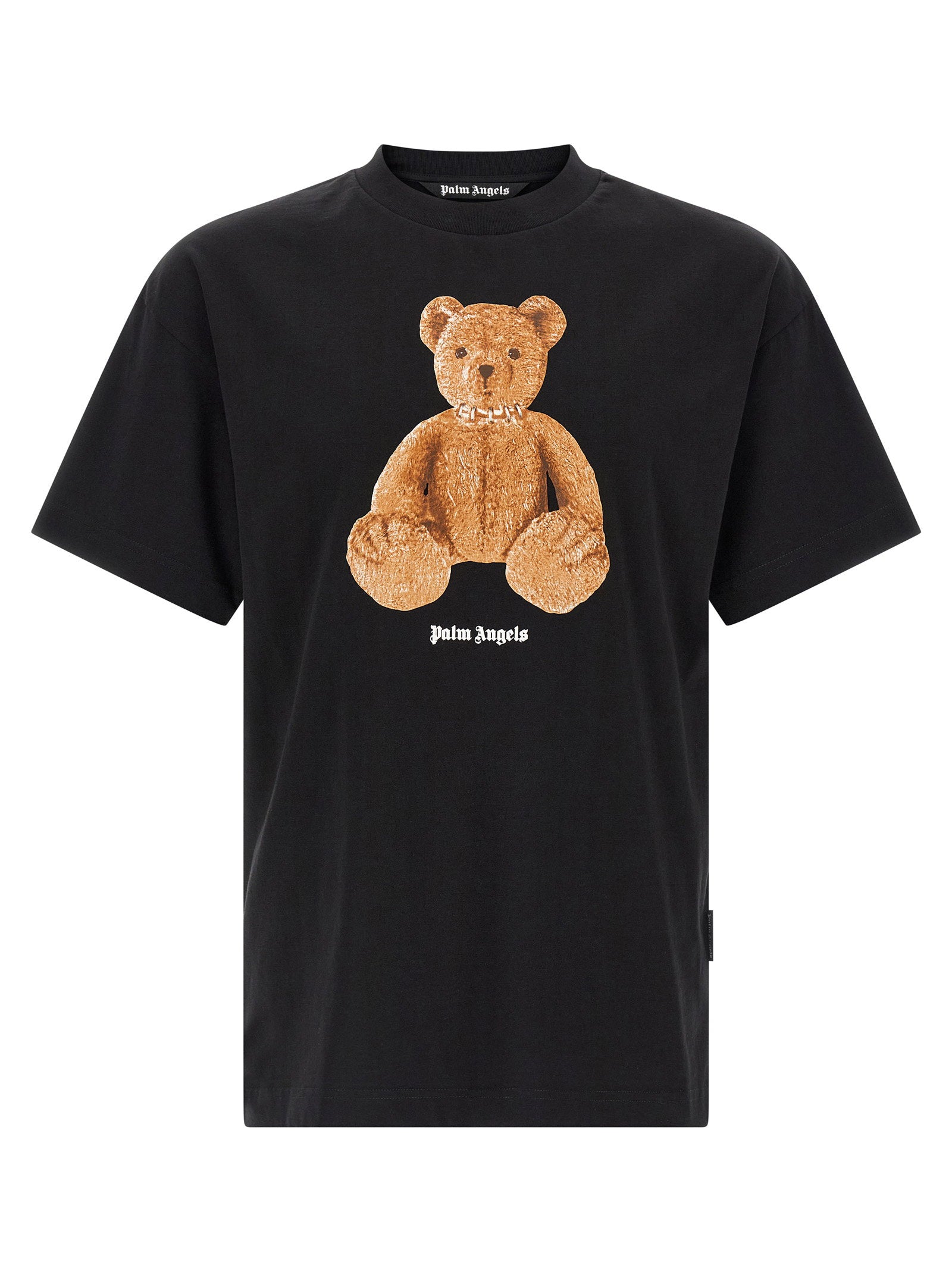 Palm Angels Bear T-shirt in zwart met bruine graphic, vooraanzicht