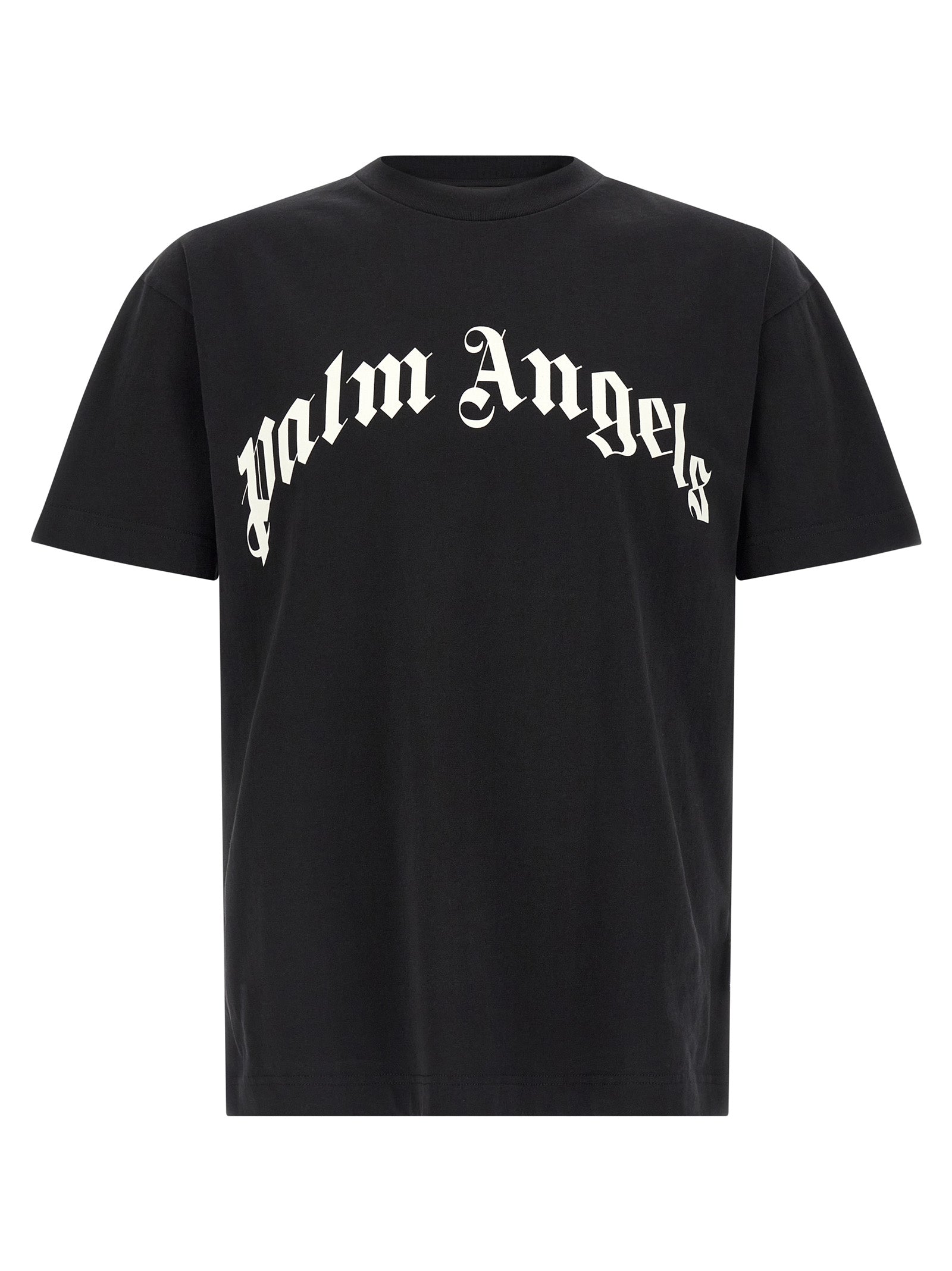 Palm Angels Curved Logo Print T-Shirt Black