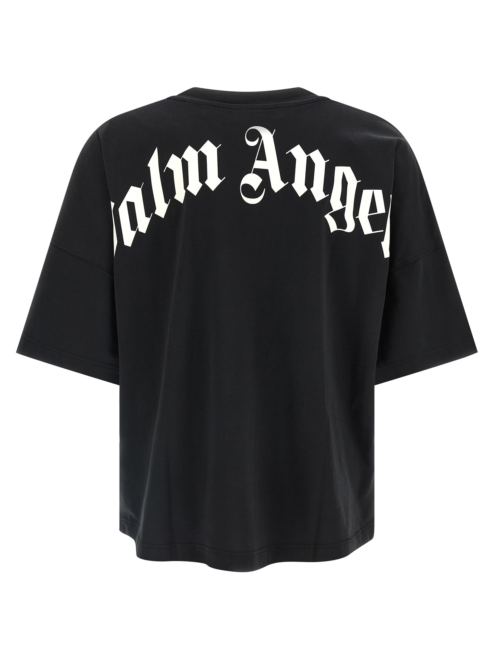 Palm Angels Back Curved Logo T-shirt Zwart Topwear Palm Angels