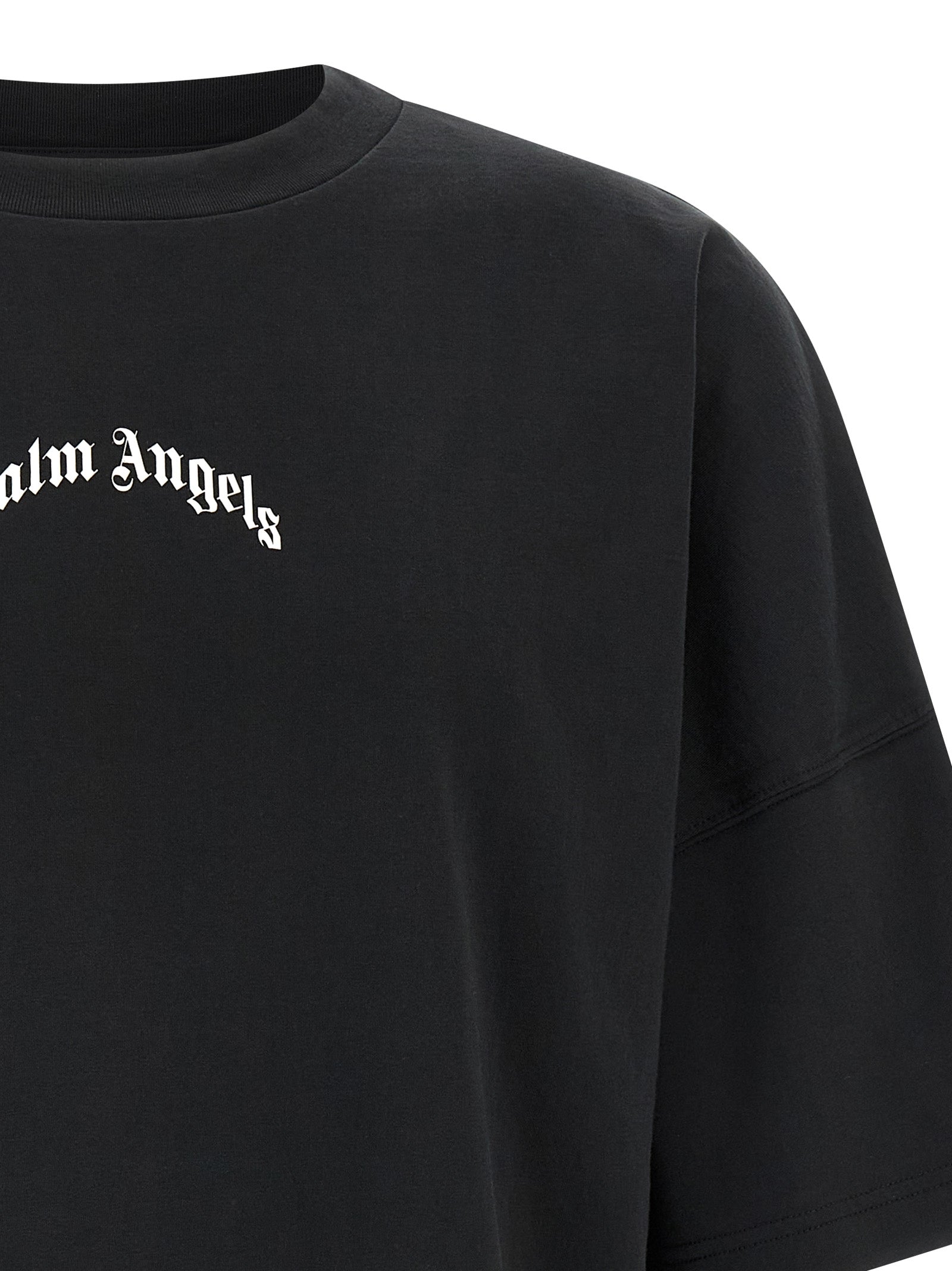 Palm Angels Back Curved Logo T-shirt Zwart Topwear Palm Angels